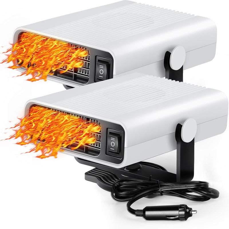 Zestaw 2 przenośnych odmrażaczy do szyb samochodowych 12 V 150 W z obrotem 360° i wtyczką do zapalniczki (biały)