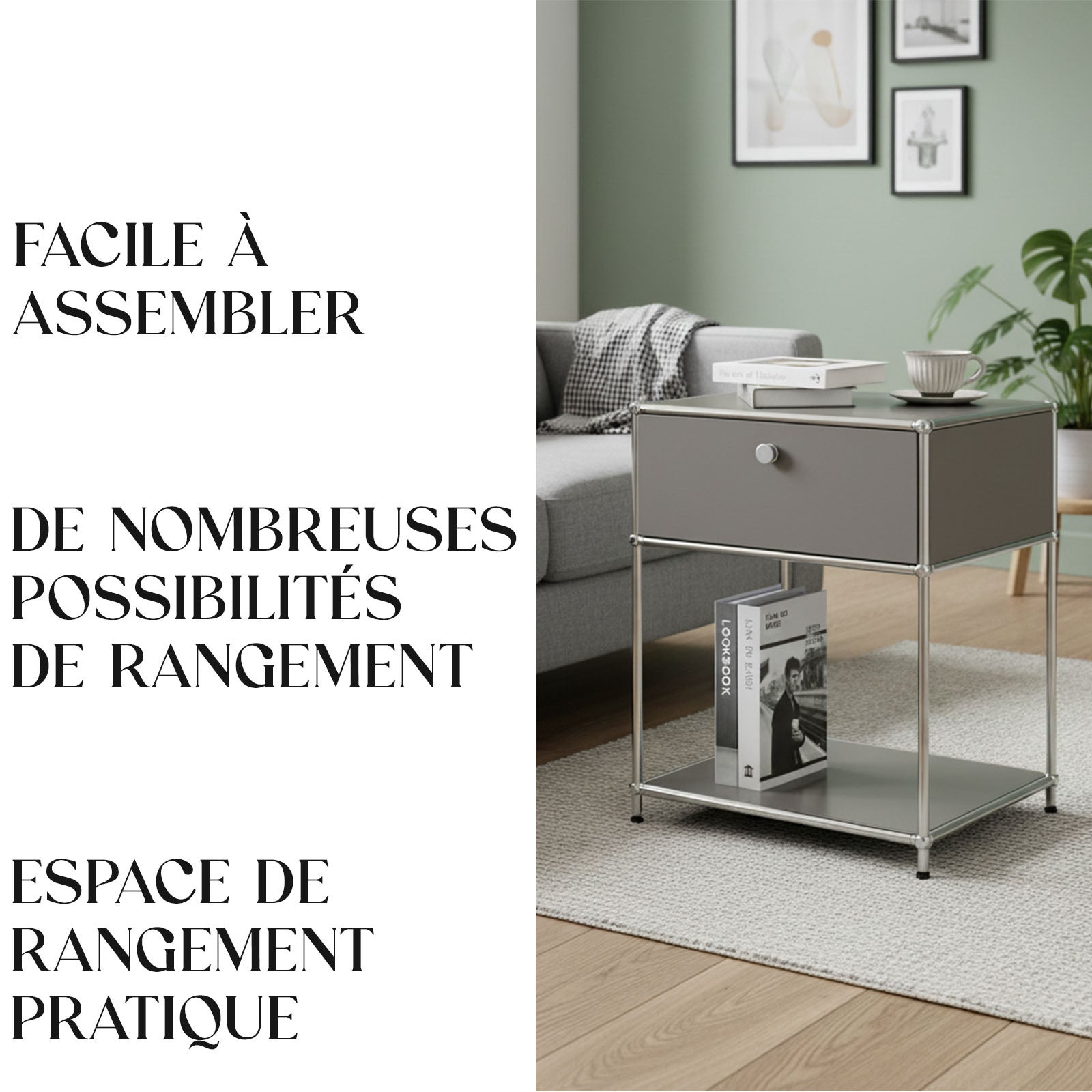 Étagère métal chromé design épuré, Concept Epuré MK-139, L50 × P40 × H65 cm, Gris - 5