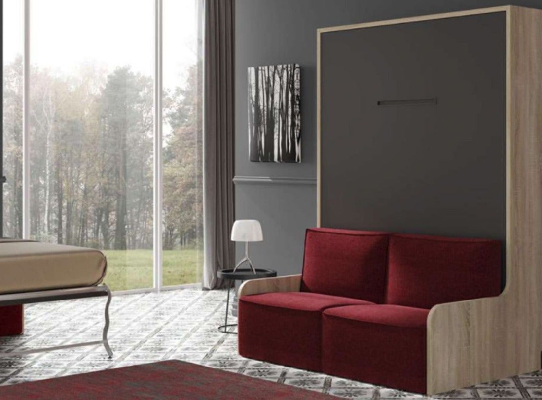 Lit escamotable vertical 90x190 avec banquette Kozza-Coffrage Blanc ...