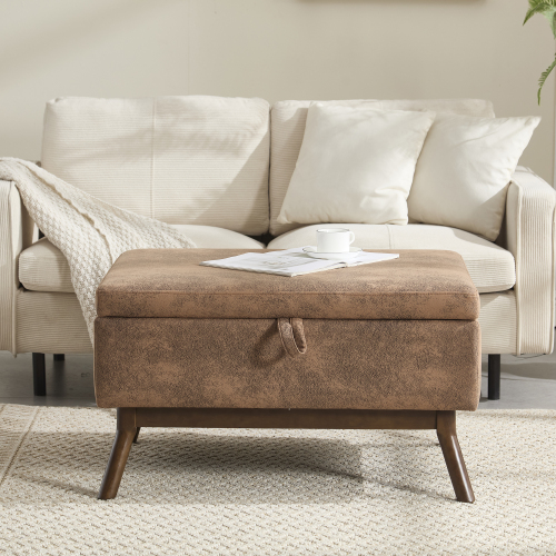 Tavolino multifunzionale Mid-Century Modern, panca da salotto fatta a mano, con spazio di stoccaggio e meccanismo di sicurezza - 7