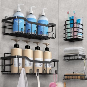 Lot De 3 Étagères Douche Sans Percage UZIMOO - Acier Inoxydable 304 Noir