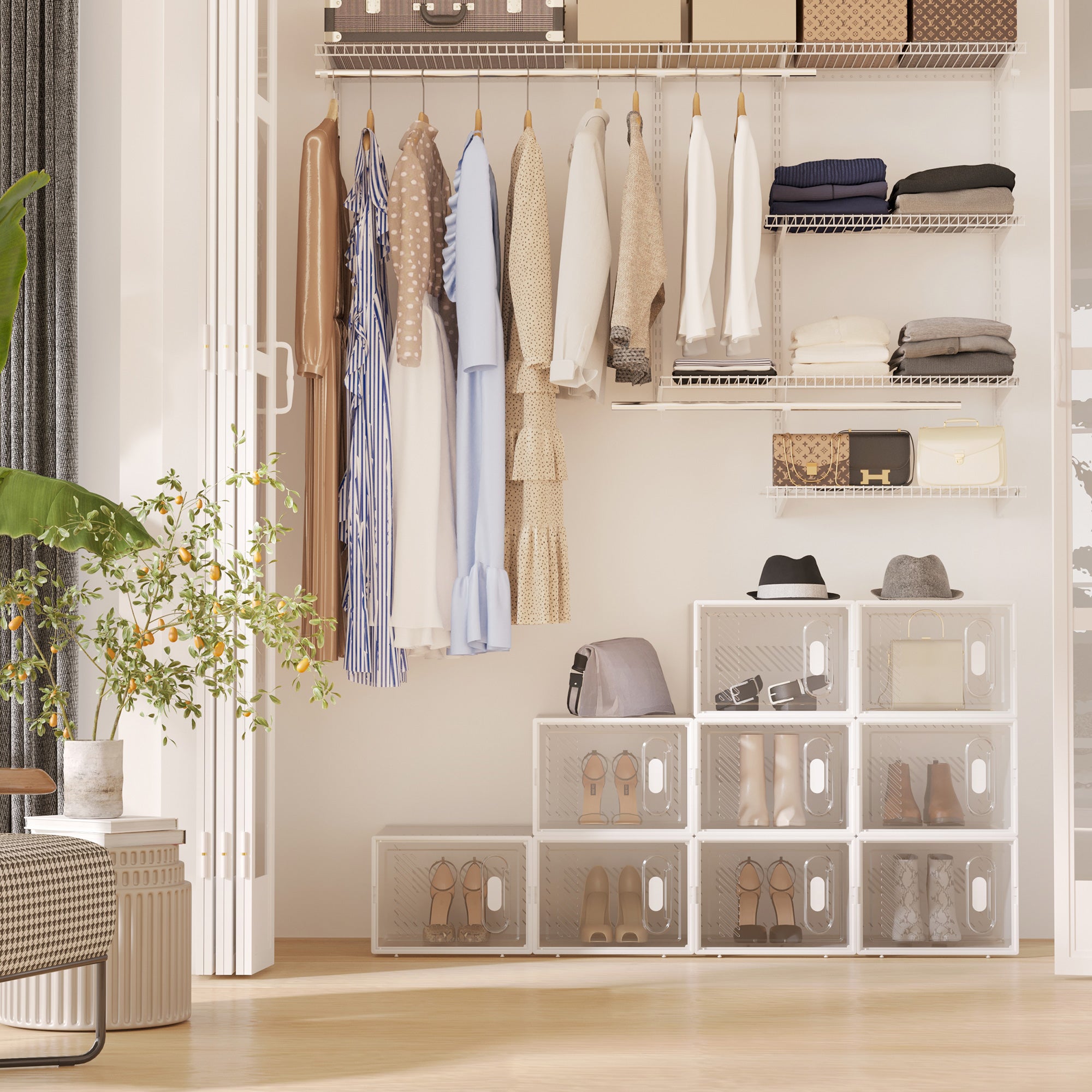 Lot de 18 boites cubes rangement à chaussures modulable avec portes transparentes - 25 x 35 x 19 cm - 2
