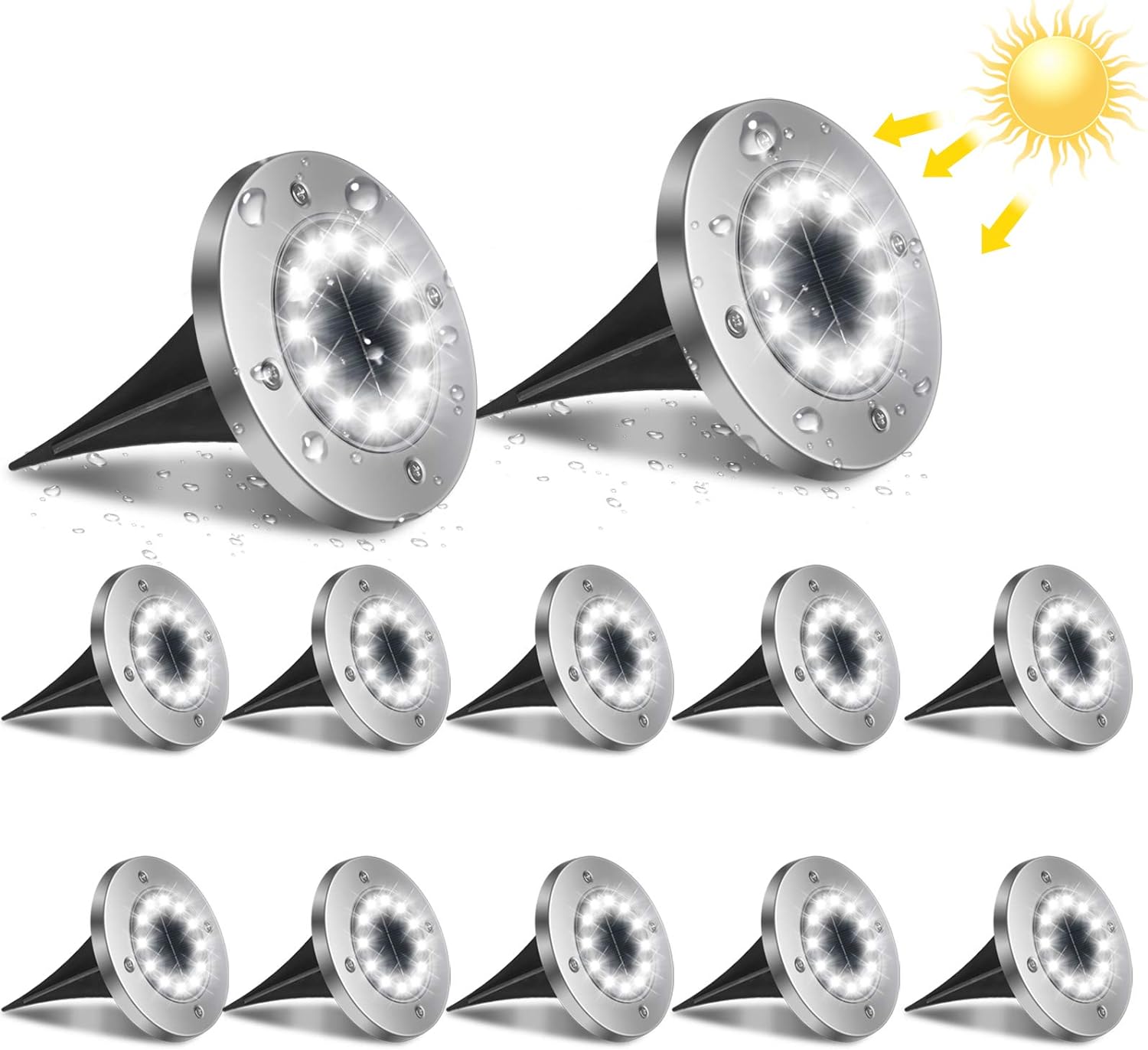 Lampes Solaires Extérieures Encastrables - Lot De 12, 8 LEDs, IP68, Bleu, éclairage Jardin - 3