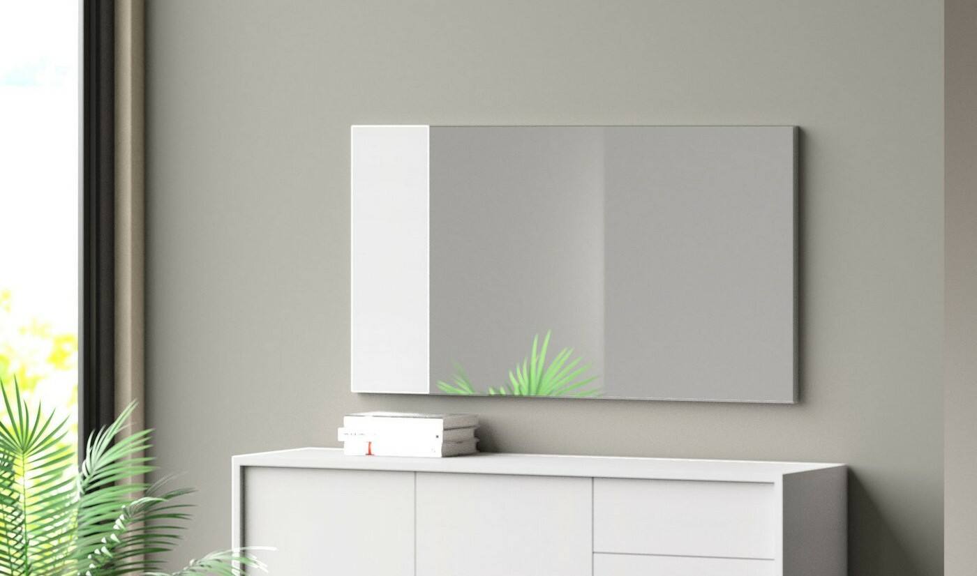 Espejo coriandolo, espejo de entrada decorativo, artículo de decoración de pared con perfil lateral, 100% made in italy, 110x3h60 cm, blanco