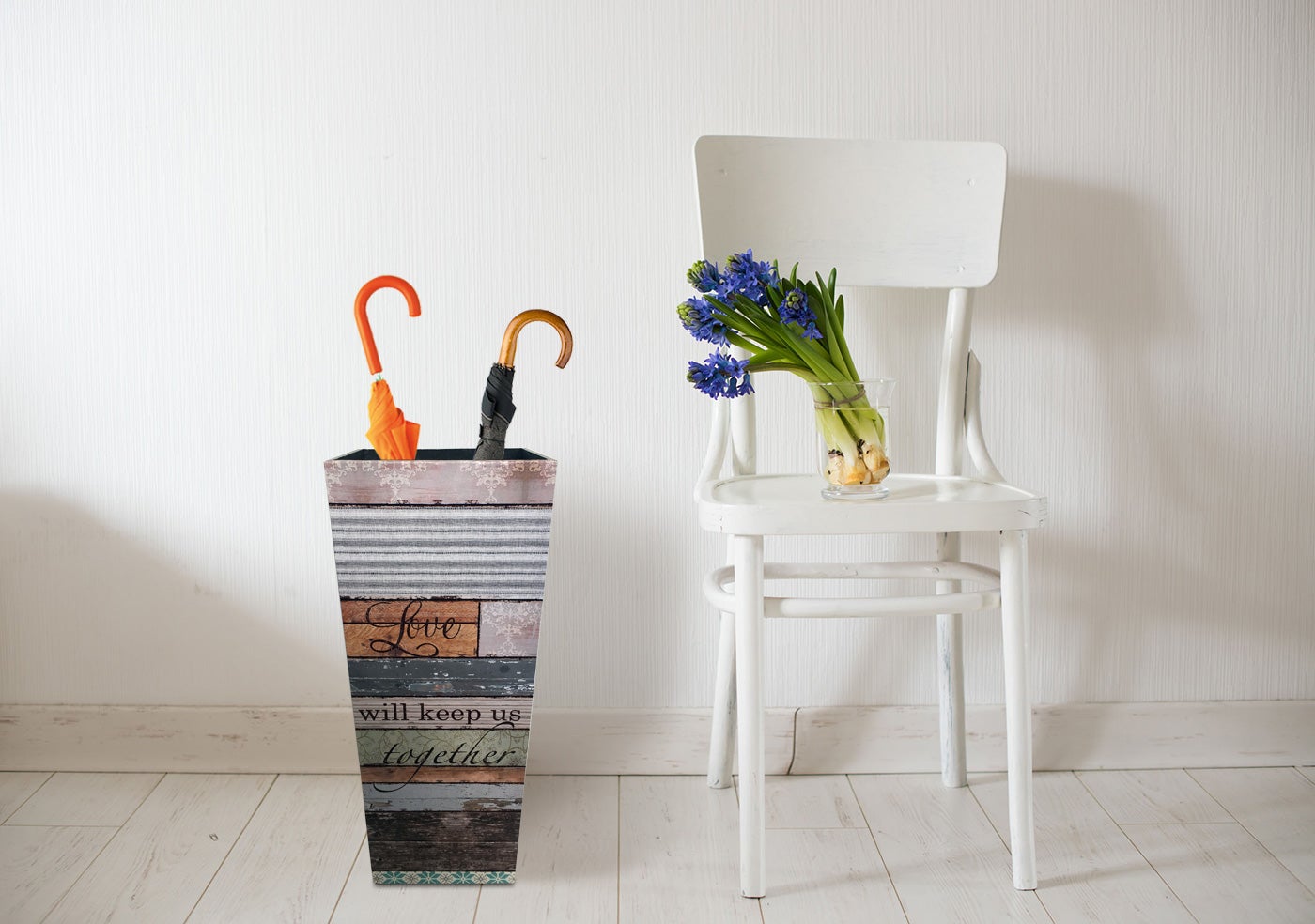 Porte-parapluies Rebecca Mobili Carré Marron Mdf Canvas Beige Entrée 50x20x20 - 2