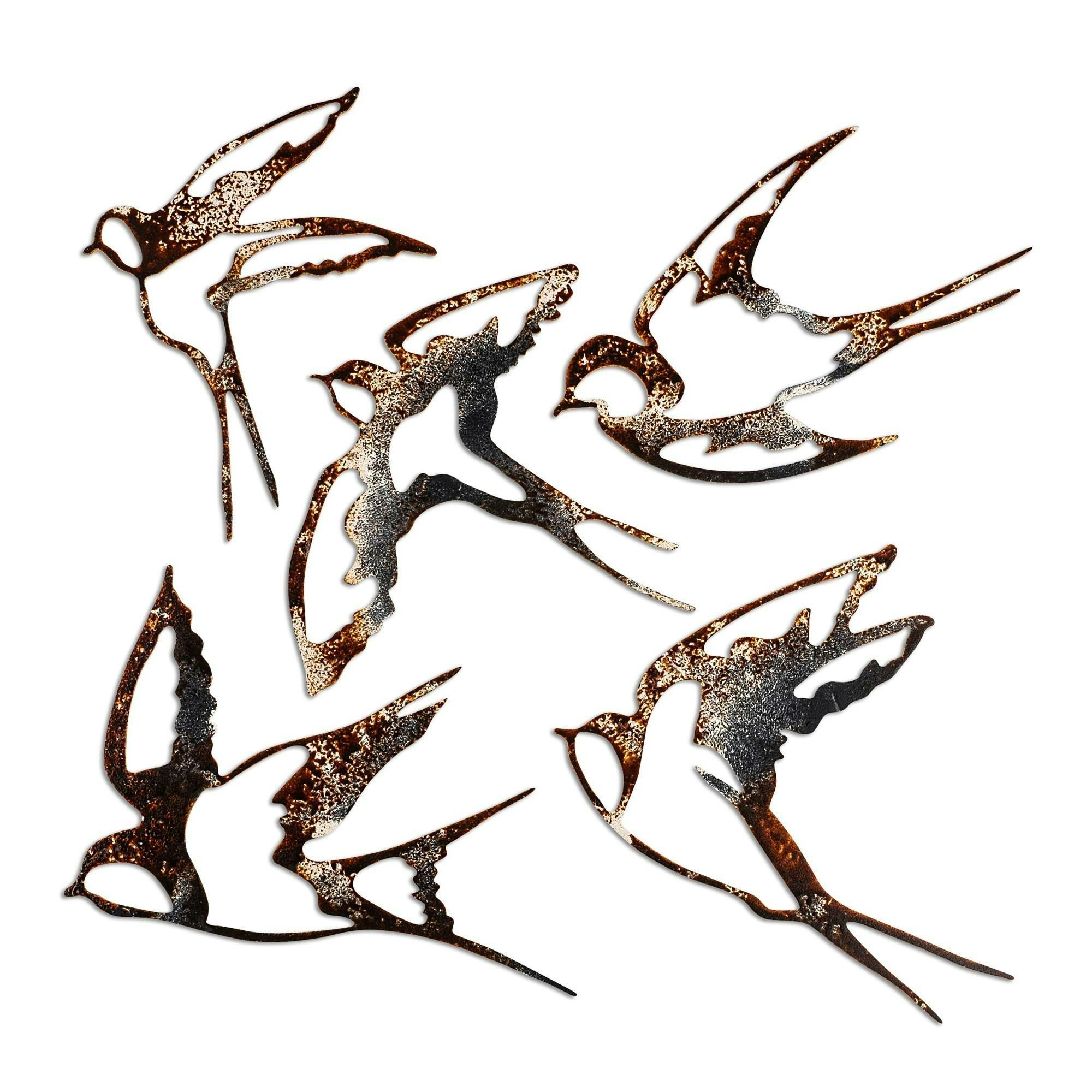Décoration murale oiseaux en métal mordoré (lot de 5) - 6