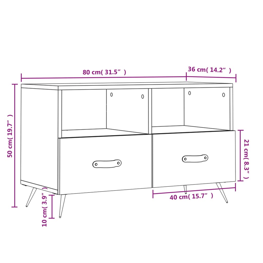Meuble TV Sonoma gris 80x36x50 cm Bois d'ingénierie - 9
