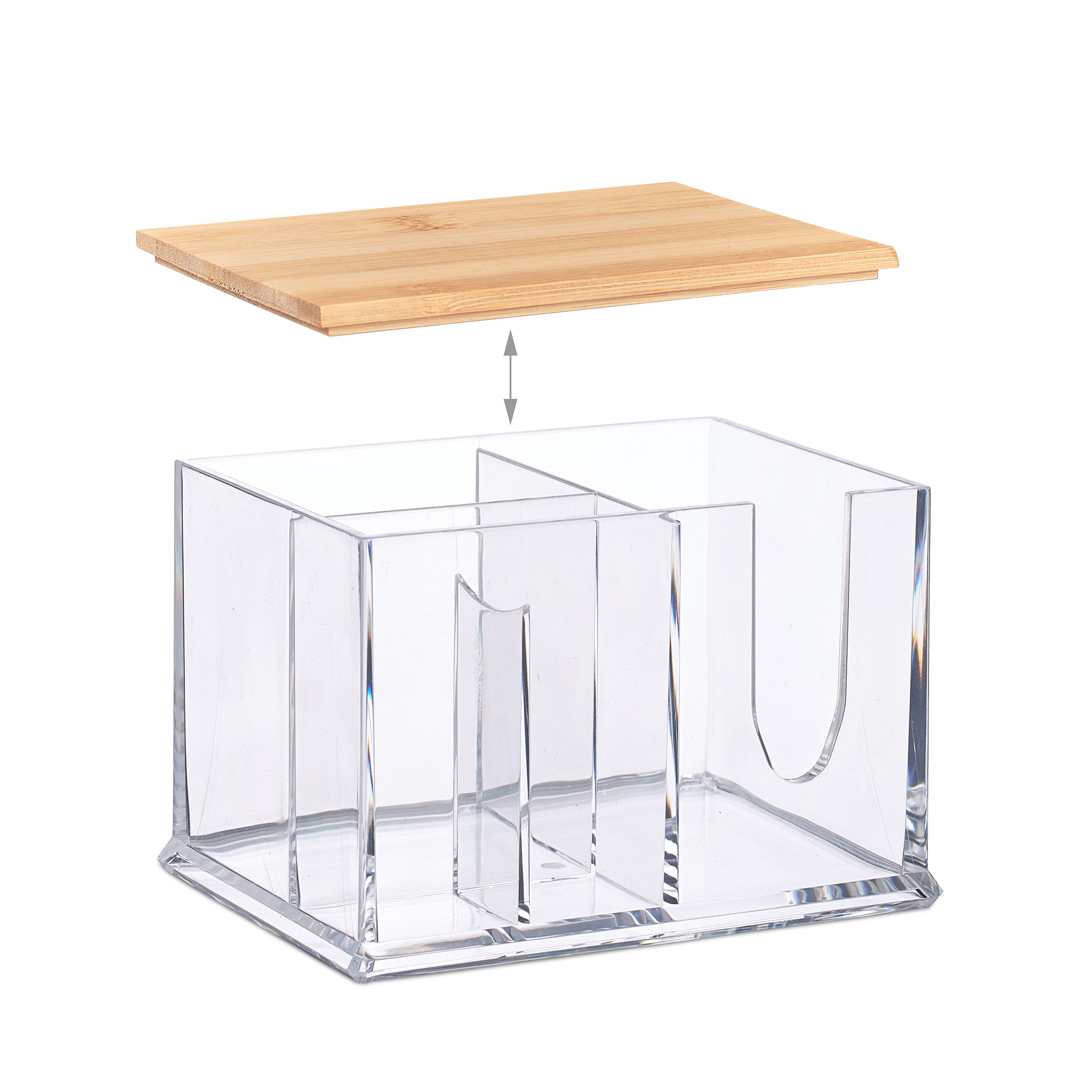 Distributeur coton-tiges, acrylique, bambou, grande boîte, rangement, salle de bain, transparent/nature, Relaxdays - 6