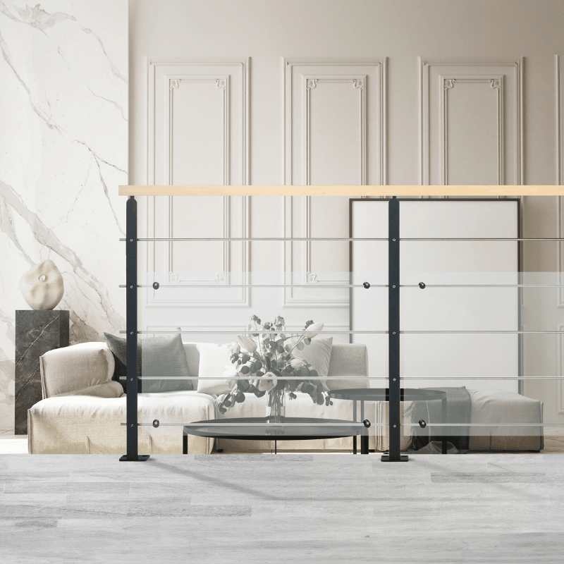 Kit garde-corps acier noir 2m avec main courante hêtre, Universo KORDO - 4