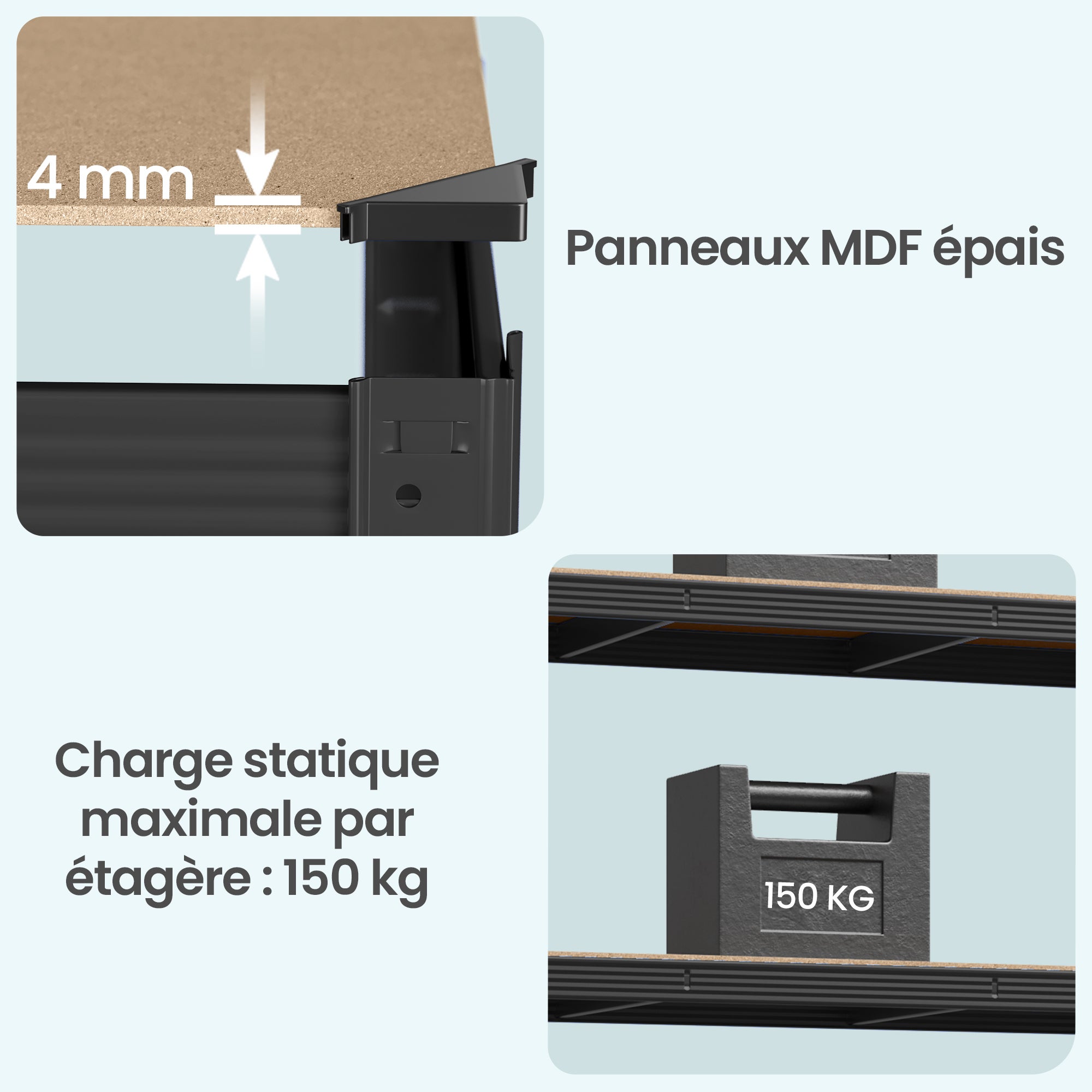 Étagère de rangement, étagère à charges lourdes, étagère de cave, étagère avec structure en acier, 5 étagères ajustables, gris - 6