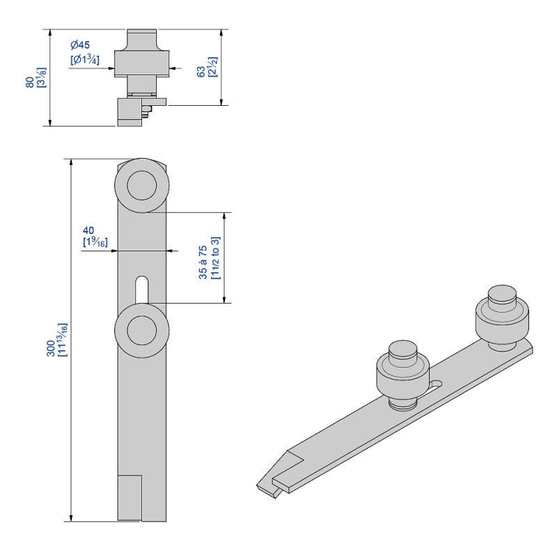 Guide réglable à sceller avec 2 olives zytel Ø45 mm pour porte jusqu'à 900 kg - 2