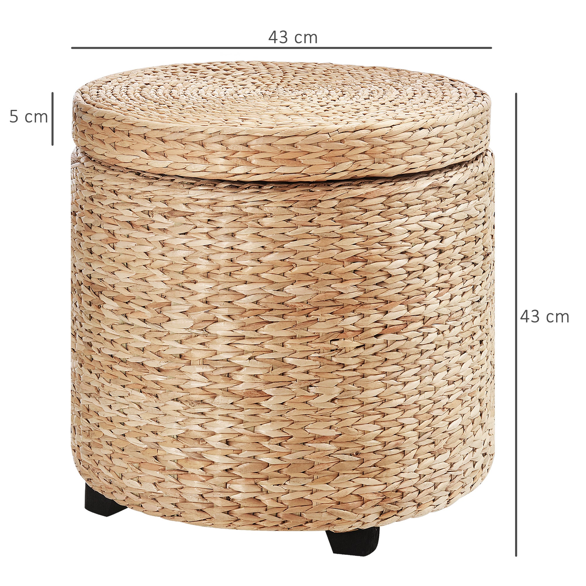 Pouf contenitore in rattan rotondo con coperchio rimovibile, poggiapiedi multifunzione, Ø43x43 cm, colore kaki - 3