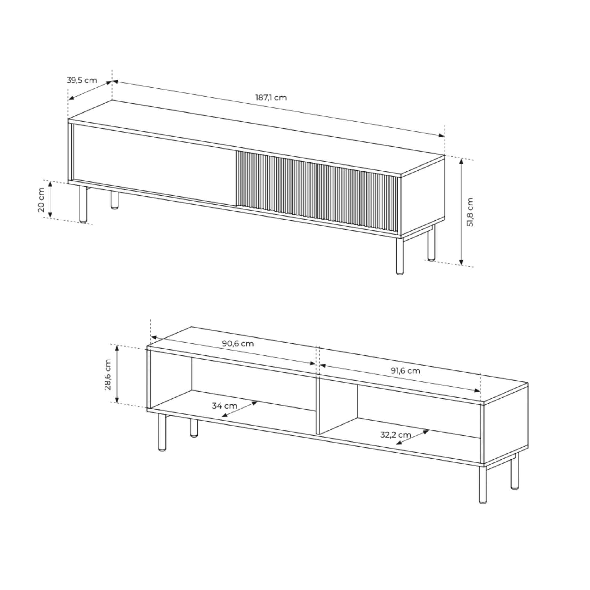 Szafka RTV, dąb Cremona, 187,1 x 51,8 x 39,5 cm - 4