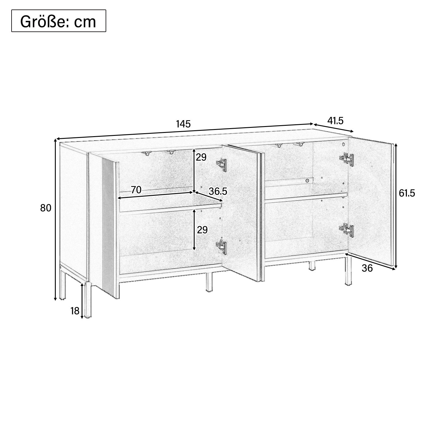 Buffet moderne aux lignes uniques, 4 portes sans poignées, pour salle à manger, salon et cuisine (Noir) - 5
