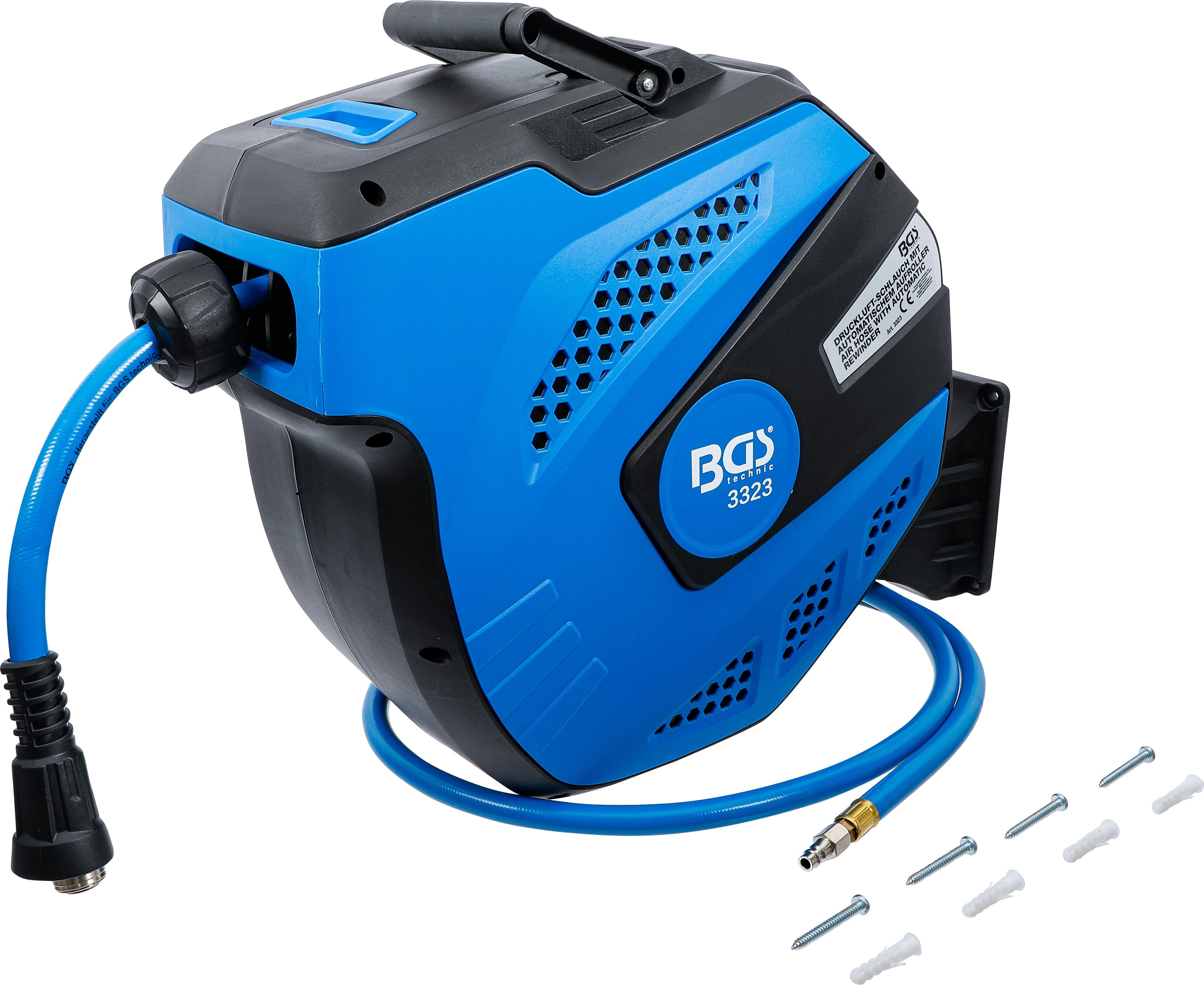 BGS Wąż sprężonego powietrza ze zwijaczem automatycznym 12 m + 2 m - 3323