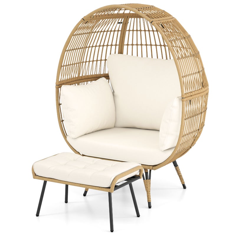 Fotel wiklinowy, rattanowy z taboretem, bardzo duży fotel ogrodowy z poduszkami i metalowym stelażem, fotel rattanowy XXL,do ogrodu, salonu, na taras