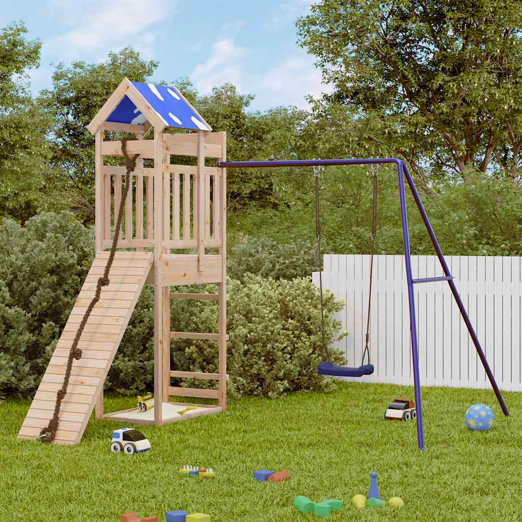 VidaXL Parque Infantil De Madera De Pino Para Exterior - Juego De Columpios Con Tobogán, Casa De Juegos Y Arenero, Estructura Robusta De 315x335x264 Cm Para Patio Y Jardín