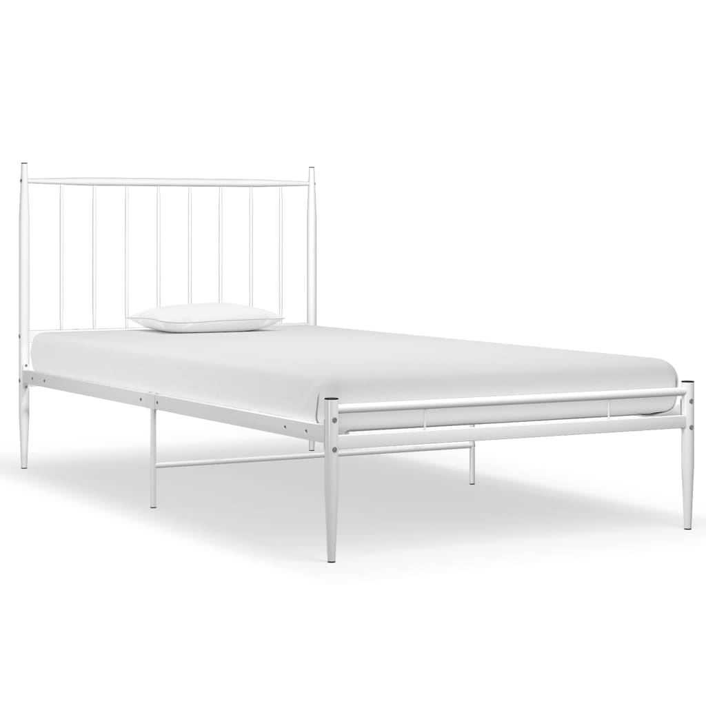 Łóżko Metalowe Białe Rama Łóżka Ze Stelażem DO Pokoju Sypialni 90 x 200 cm