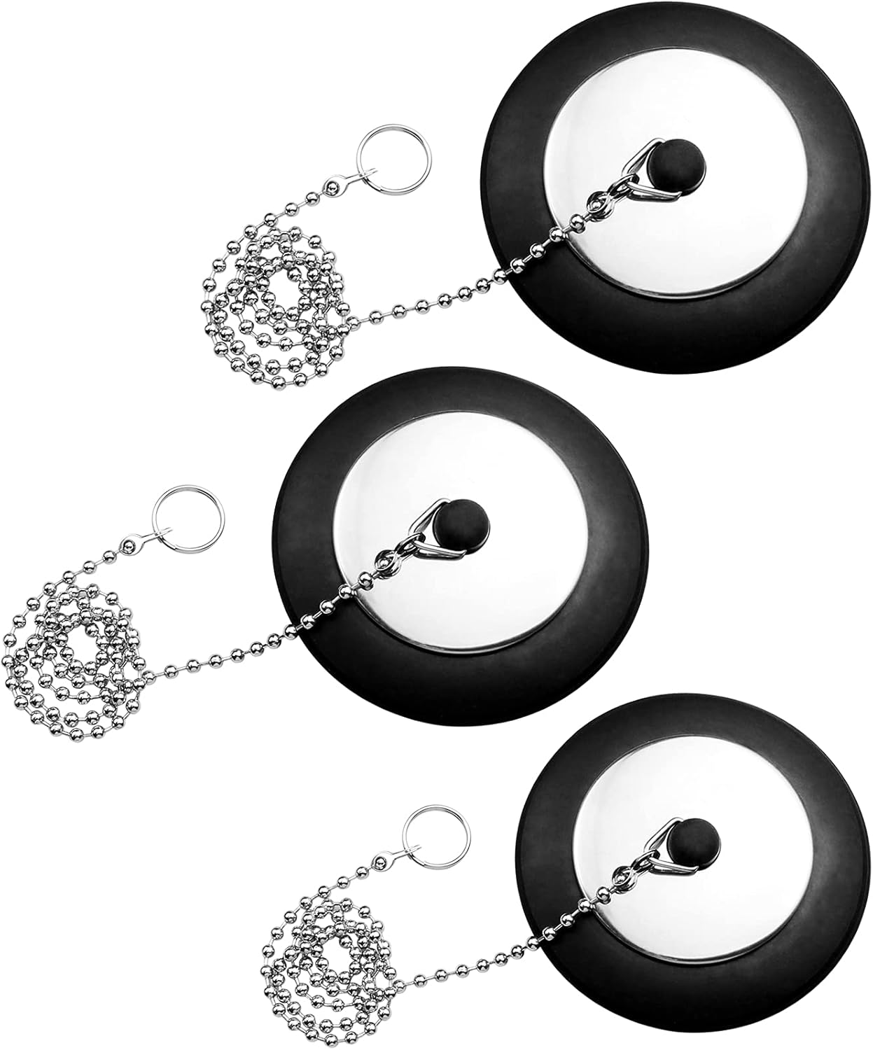 3-częściowy gumowy korek do zlewu z łańcuszkiem kulkowym, 40 mm/43 mm/50 mm, do zlewu kuchennego i wanny, czarny