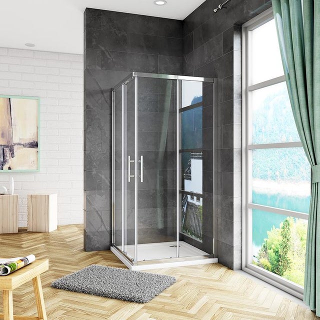Aica Cabine De Douche 90x90x185cm Accès D'angle, Cabine De Douche Carrée Porte De Douche Coulissante