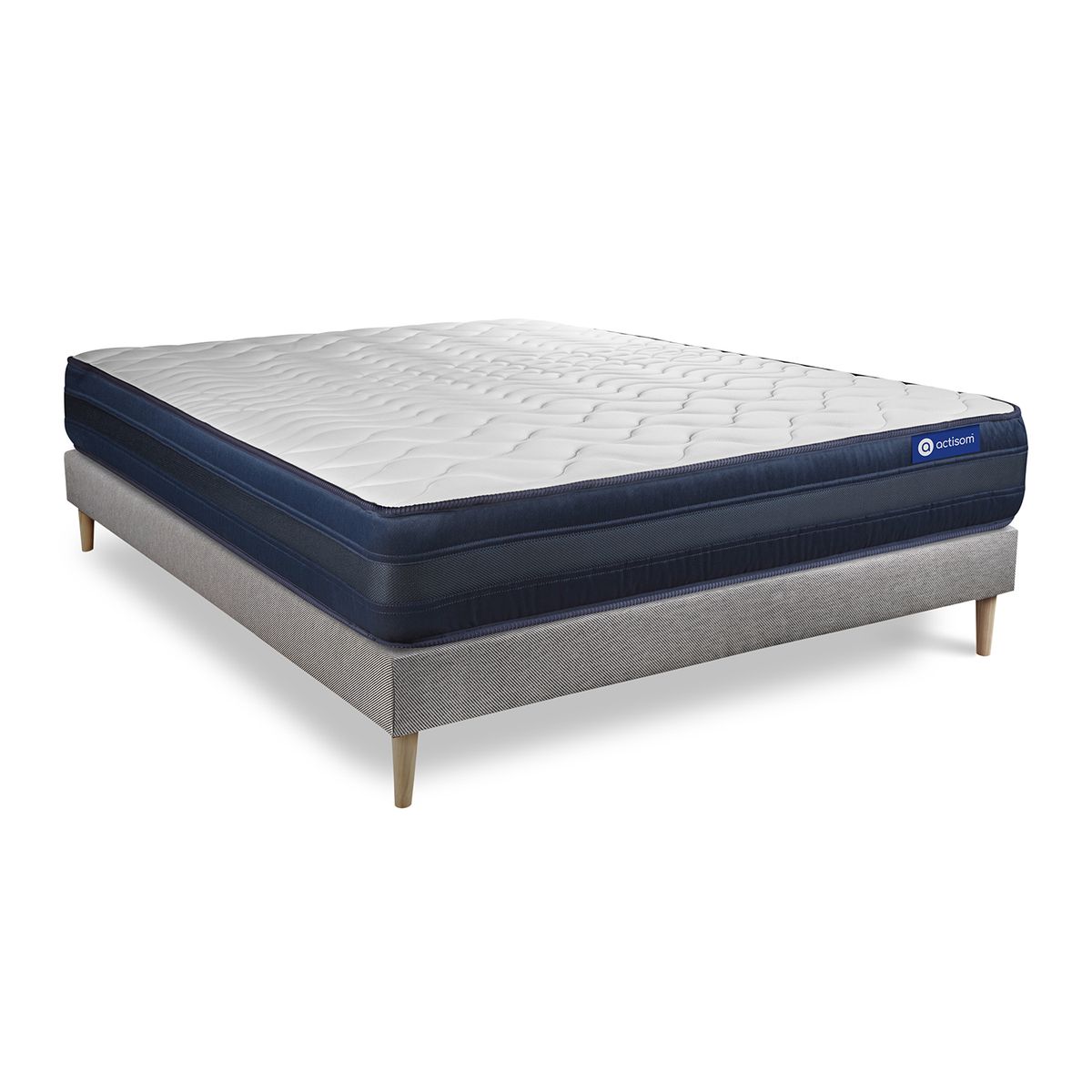 Ensemble matelas 140 x 190 cm Actilatex tech - Latex et mémoire de forme - Ep : 24 cm - Très ferme - sommier kit Gris - 2