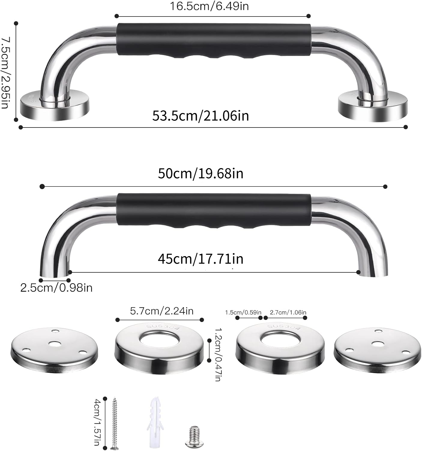 x 53 cm poręcze łazienkowe, antypoślizgowe, bezpieczne poręcze odpowiednie dla osób starszych, dzieci i kobiet w ciąży