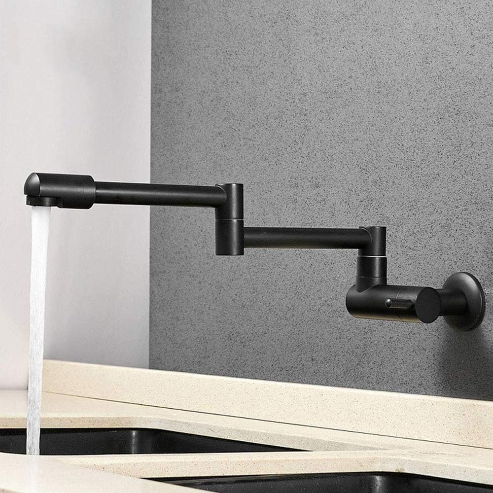 Pojedyncza bateria kuchenna z zimną wodą, obrotowa o 360°, montowana na ścianie, odpowiednia do kuchni i umywalek na mopy, czarna
