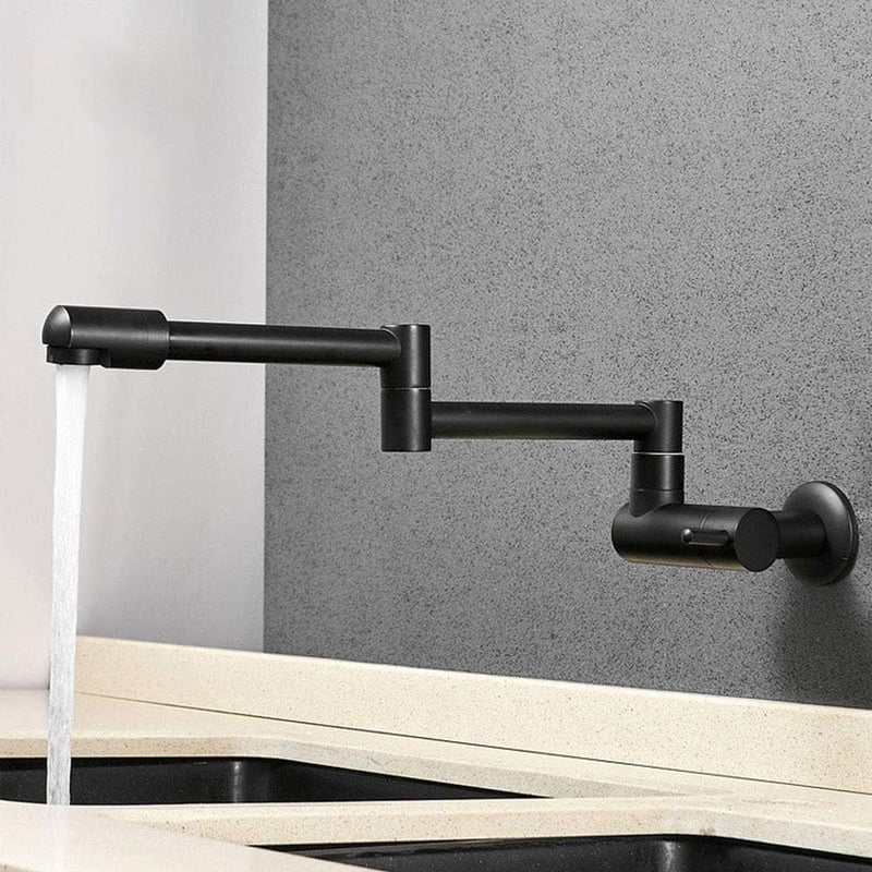 Pojedyncza bateria kuchenna z zimną wodą, obrotowa o 360°, montowana na ścianie, odpowiednia do kuchni i umywalek na mopy, czarna
