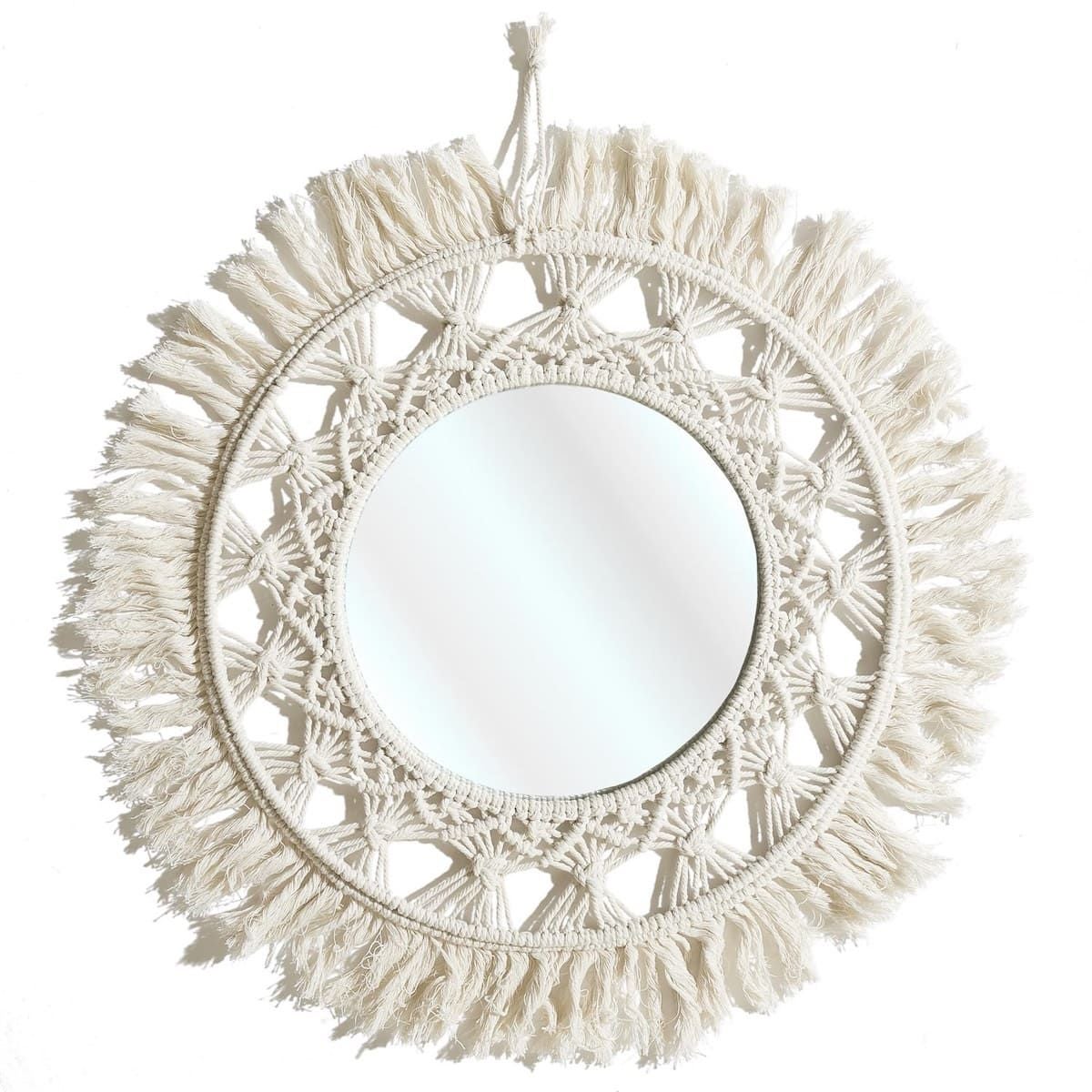 Miroir Mural, Décoration de Miroir Mural en Rotin, Adapté pour Salon Jardin