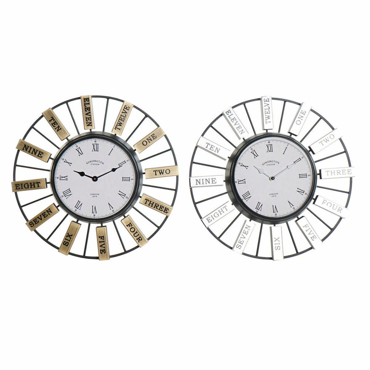 Reloj de pared dkd home decor cristal plateado dorado hierro (40 x 6.4 x 40 cm) (2 pcs)