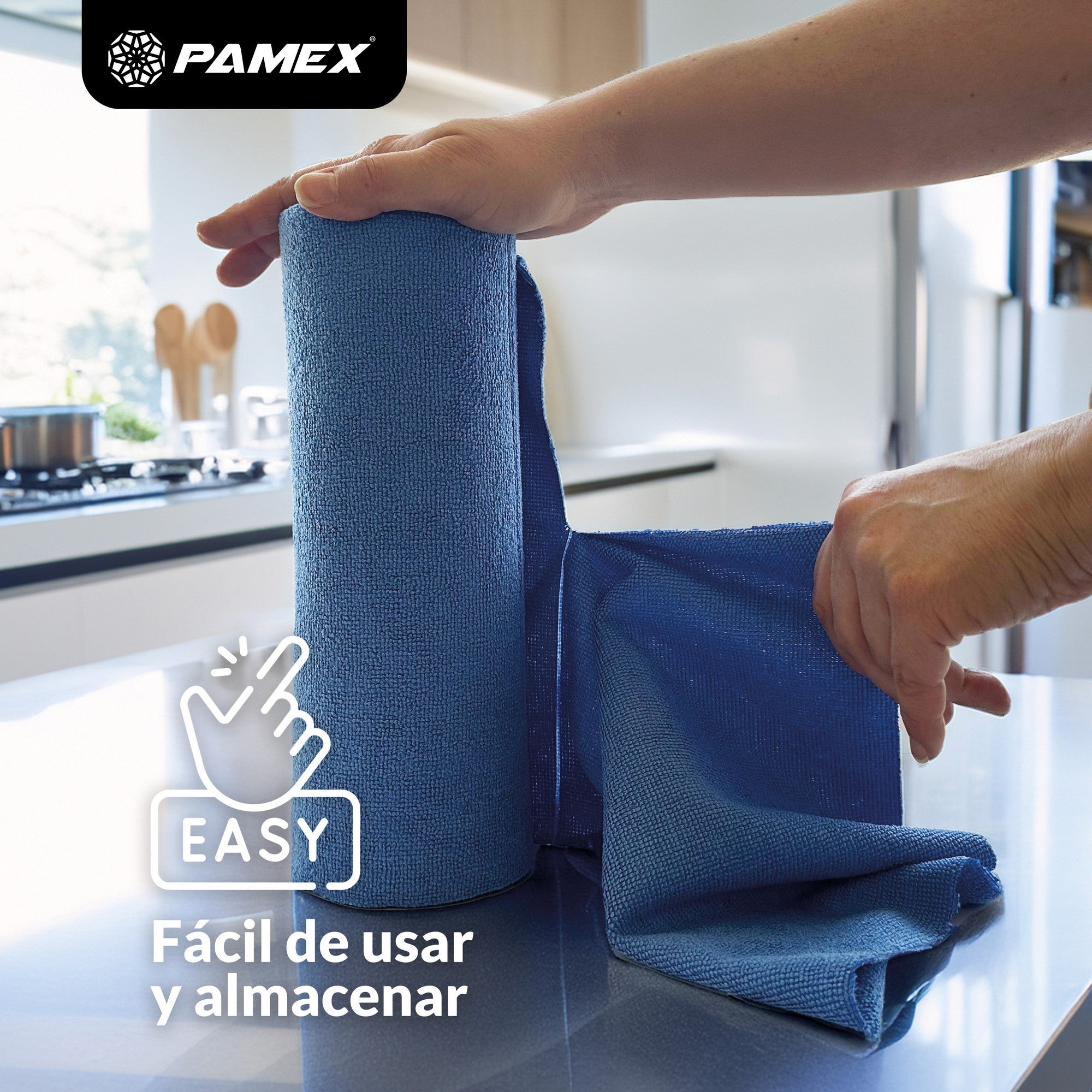 PAMEX Rollo De Paño Microfibra - 30 Unidades, Paño Rasgable, Trapos Reutilizables y Sin Pelusas, Para El Hogar Cocina Coche 30 X 30 Cm - Azul - 4