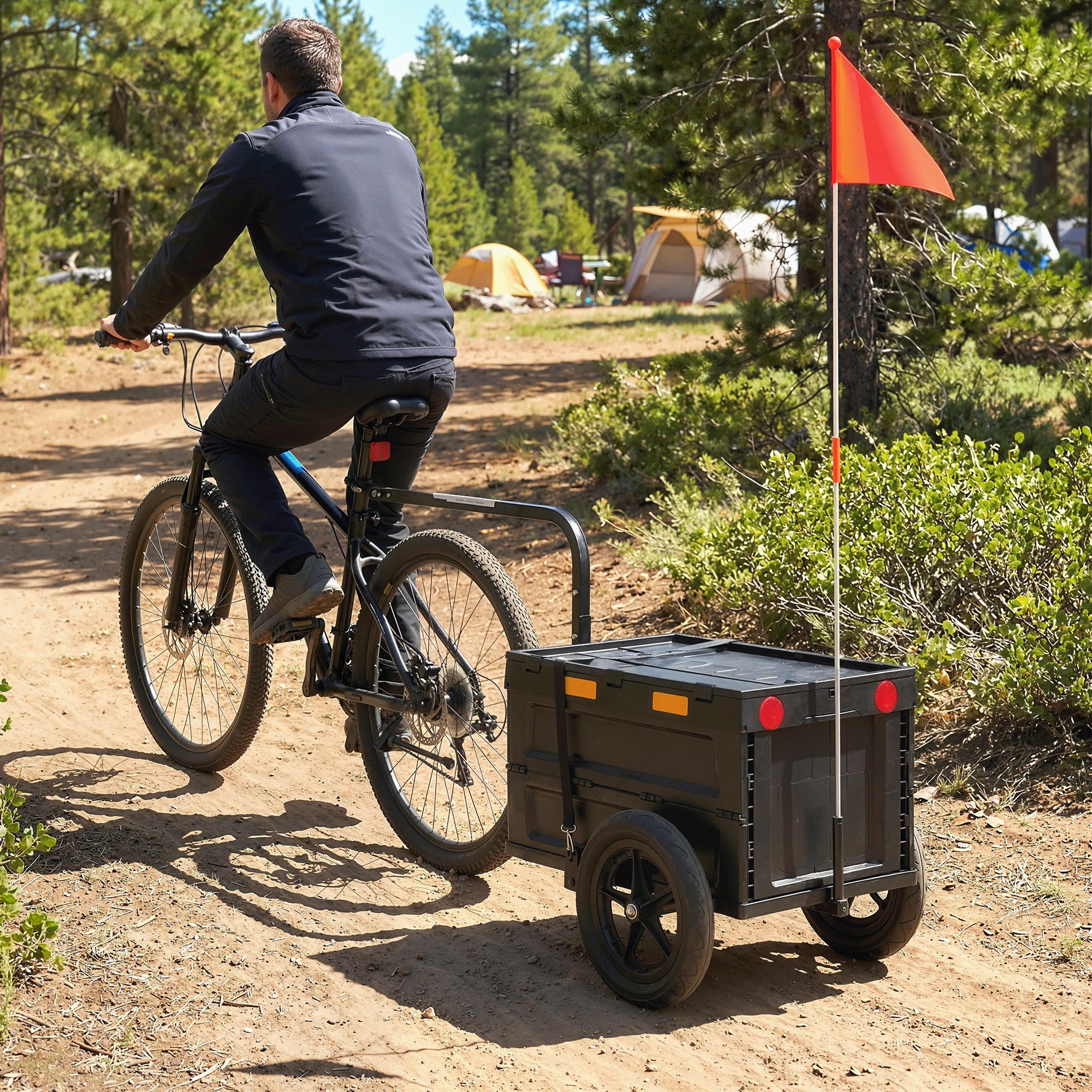 Remorque vélo cargo - chariot de transport - SPORTNOW - pliable caisse plastique 65L et couvercle - acier - 145x51,5x72cm - noir - 2