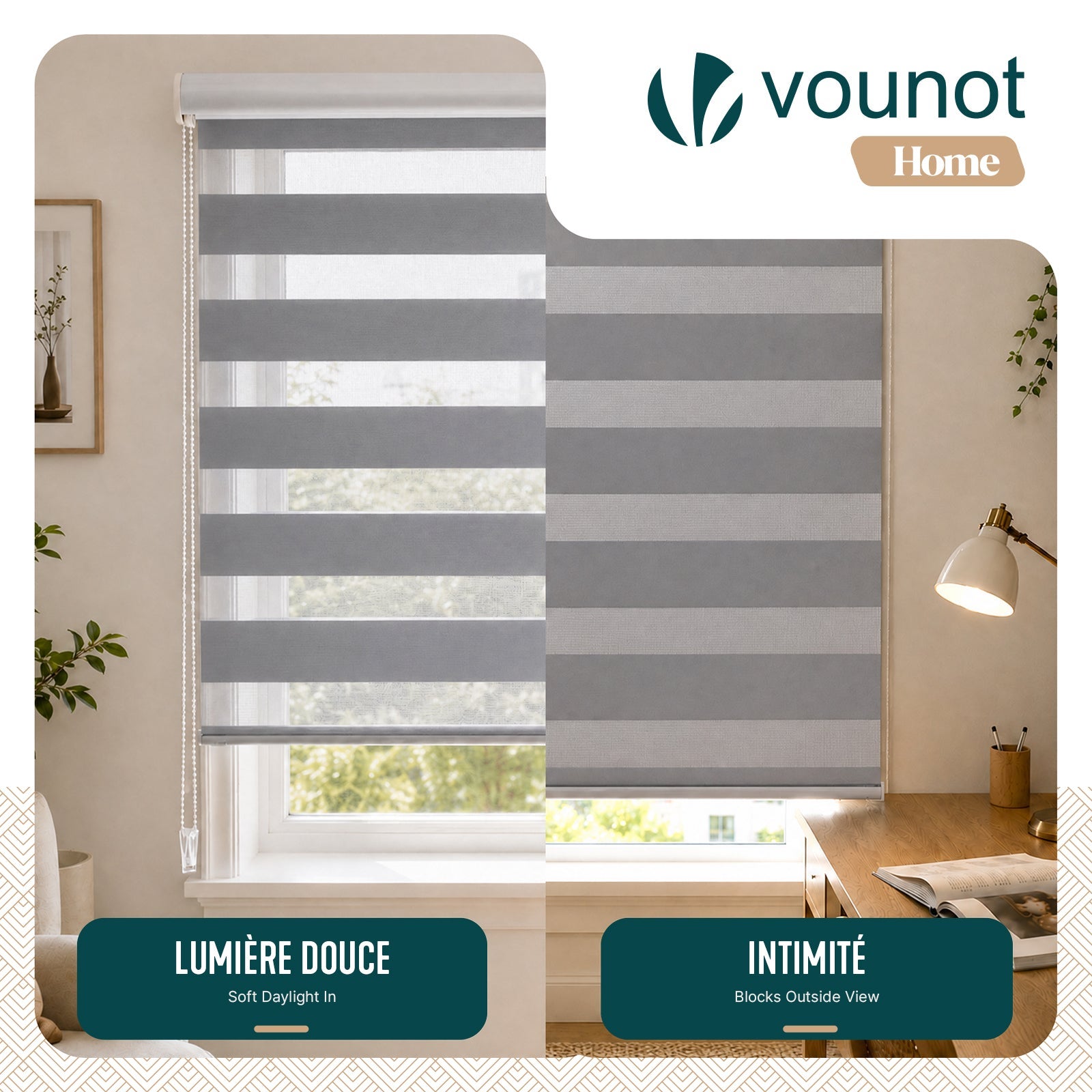 Set di 2 Tenda a Rullo Doppia Strato Oscurante Giorno e Notte, Catenella Laterale, Tenda Interno Zebra Blinds Grigio, 55 x 150 cm - 2