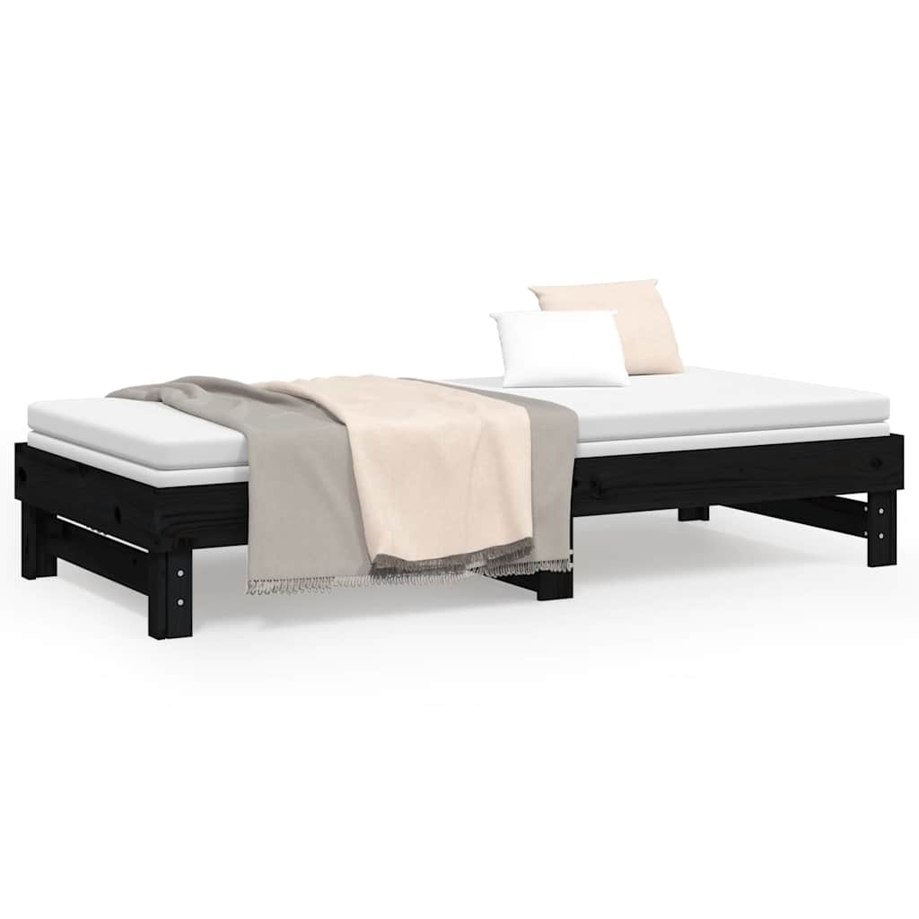 vidaXL Lit coulissant sans matelas noir 2x(80x200)cm - 4