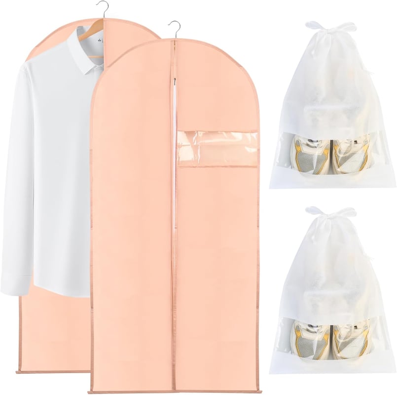 Zestaw 2 pokrowców na ubrania 60 x 120 cm z workiem na buty, na garnitury i płaszcze, z praktycznym zamkiem błyskawicznym.