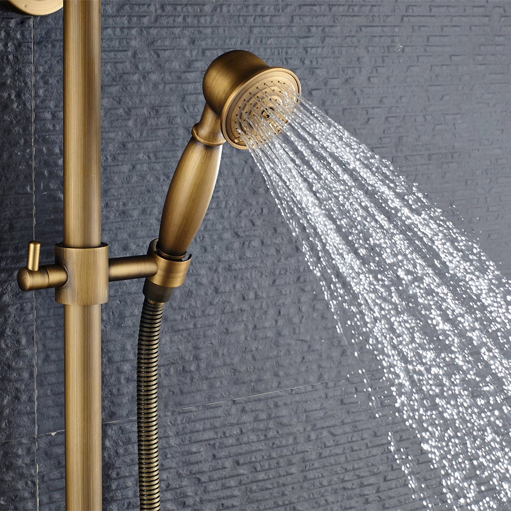 Auralum Max Colonne douche en laiton Bronze Rétro,Douche avec Mitigeur Mécanique,Hauteur Réglable+Robinet Lavabo Pivotant 360°,Eau Chaude/Froide,Doré - 4