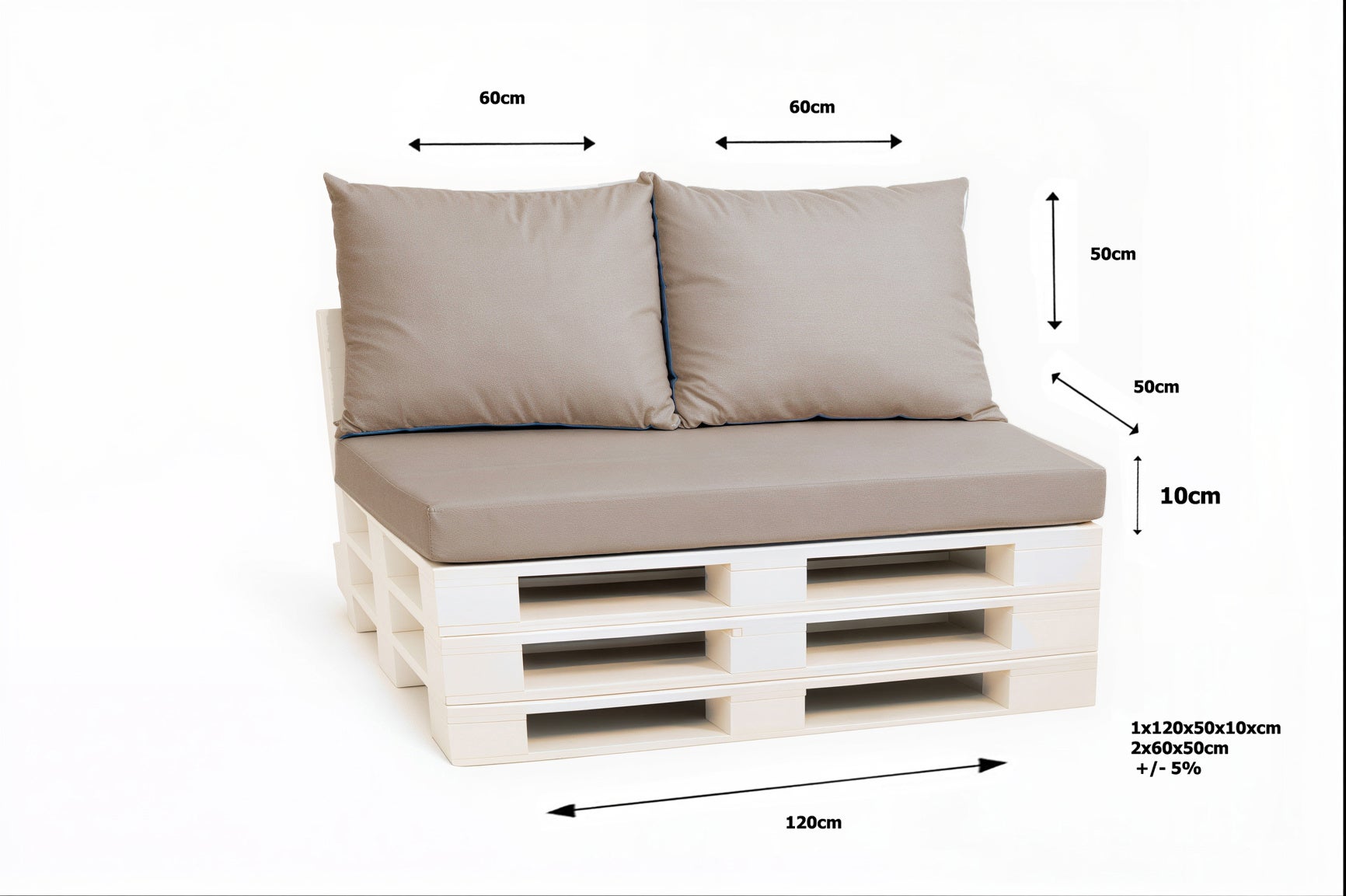 Conjunto de almofadas para móveis de paletes 120x50 cm assento + 2x60x50 cm Caffe latte – Almofadas de jardim com capas removíveis - 5