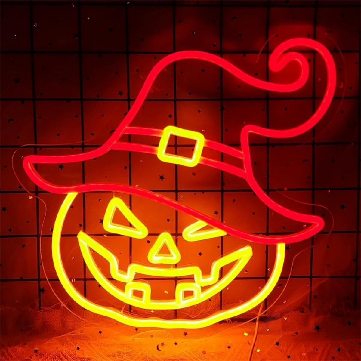 Czerwona dynia Halloween Neon 34x32CM, idealna na imprezy Halloween, okna, werandy, dekorację domu