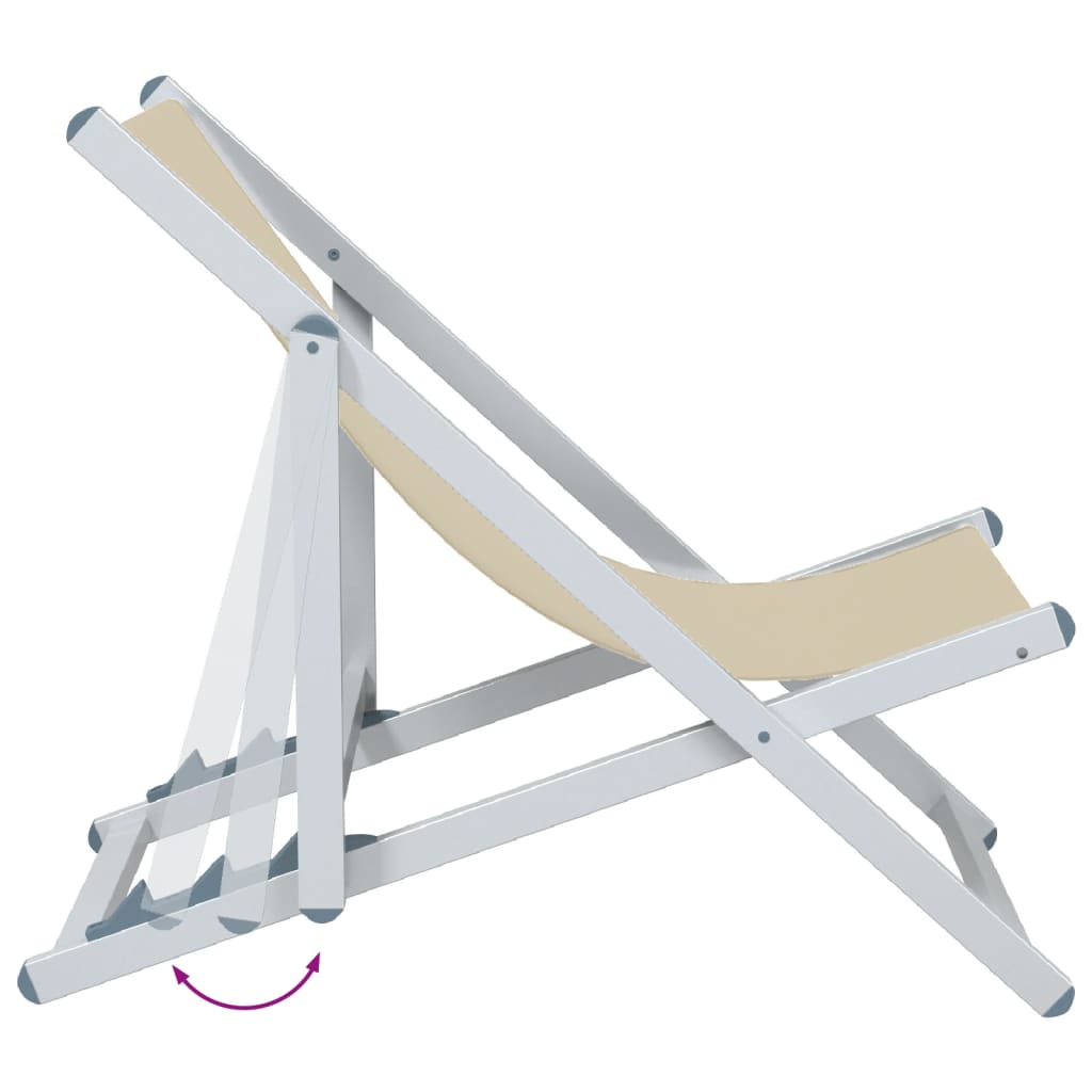 Chaises de plage pliantes 2 pcs crème aluminium et textilène - 7