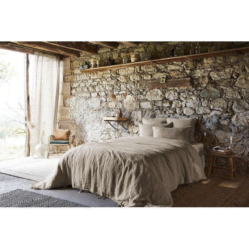 Drap housse 160 x 200 x 30 cm en lin lavé sable - LUISA - 2