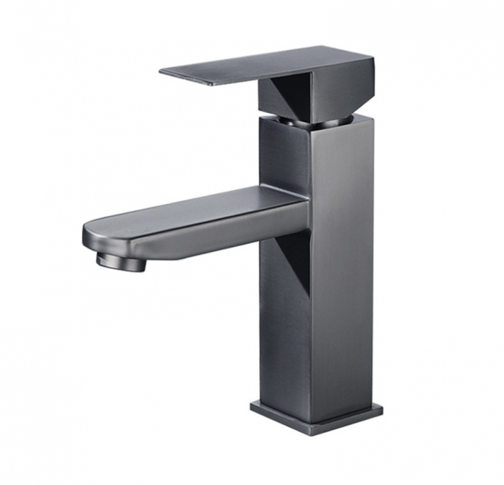 Zestaw 1 kwadratowej umywalki łazienkowej ze stali nierdzewnej, malowanej na szaro, z ciepłą i zimną wodą i jednym otworem