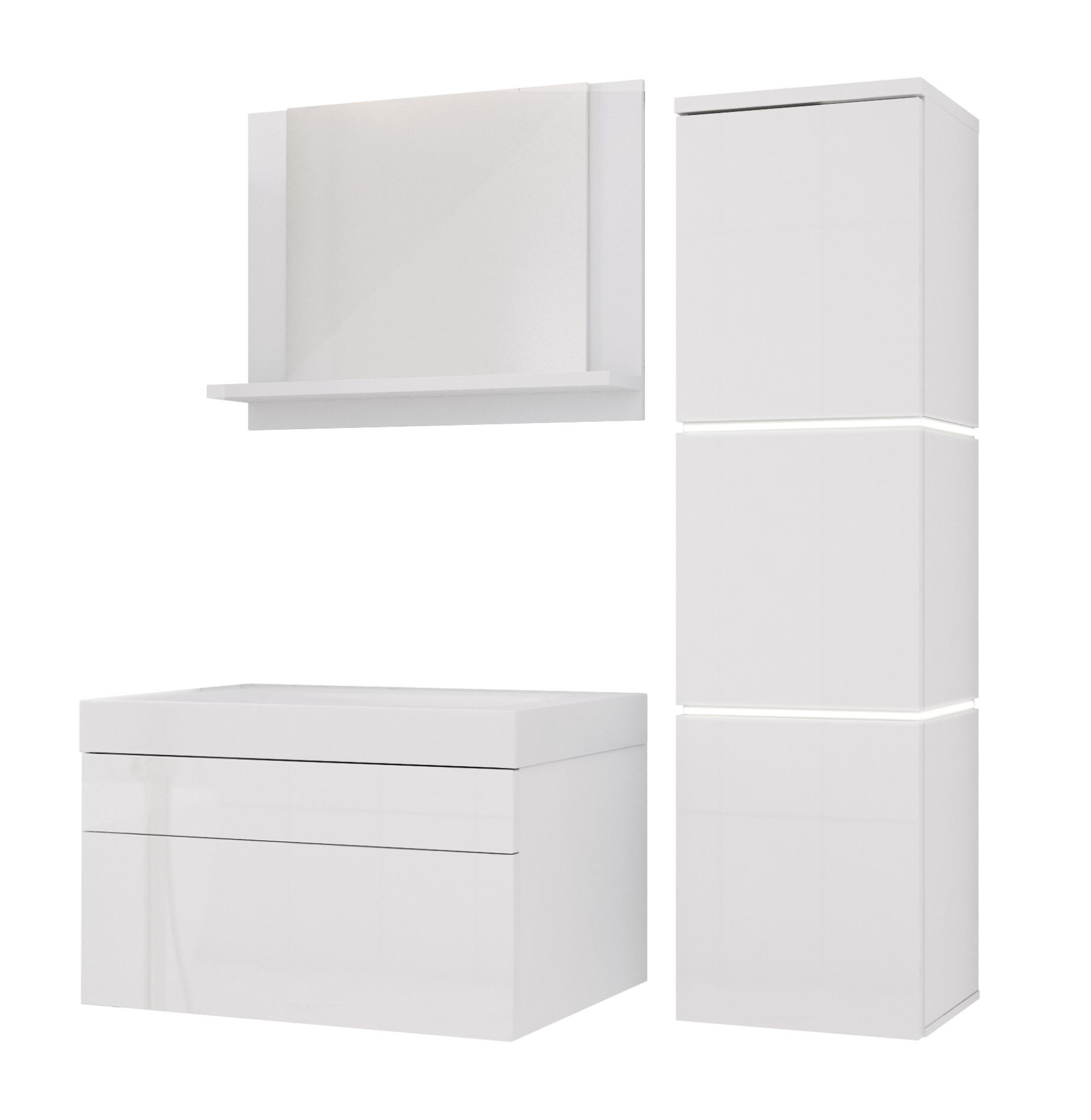 Zestaw mebli łazienkowych, Matowa biel, Połysk biały, 90 x 110 cm