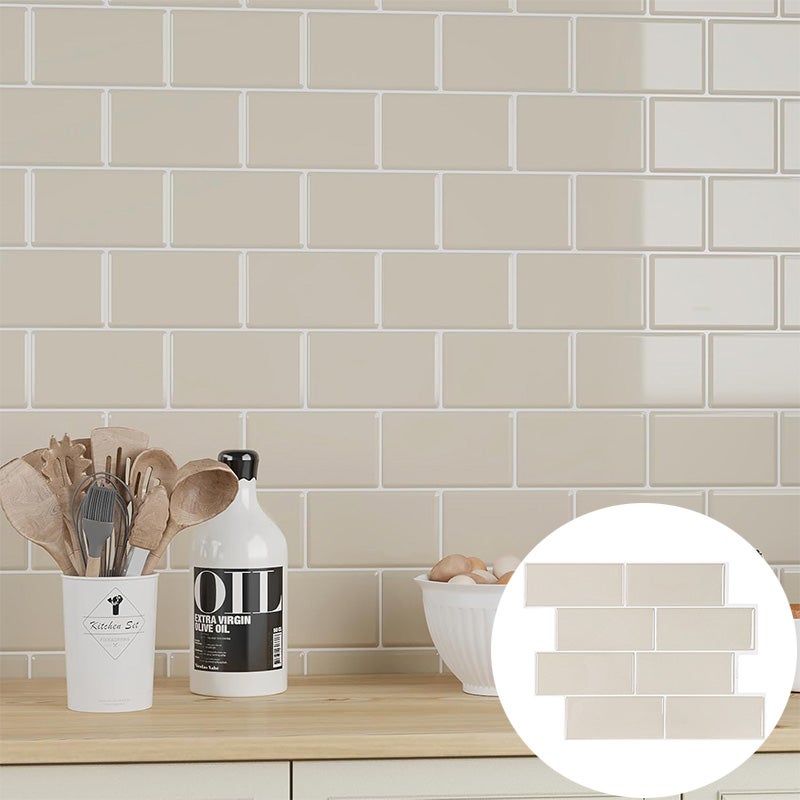 Crédence de Cuisine 3D Beige - 10 Panneaux Décoratifs Autocollants Imperméables DIY, Faciles à Installer pour Transformation Murale