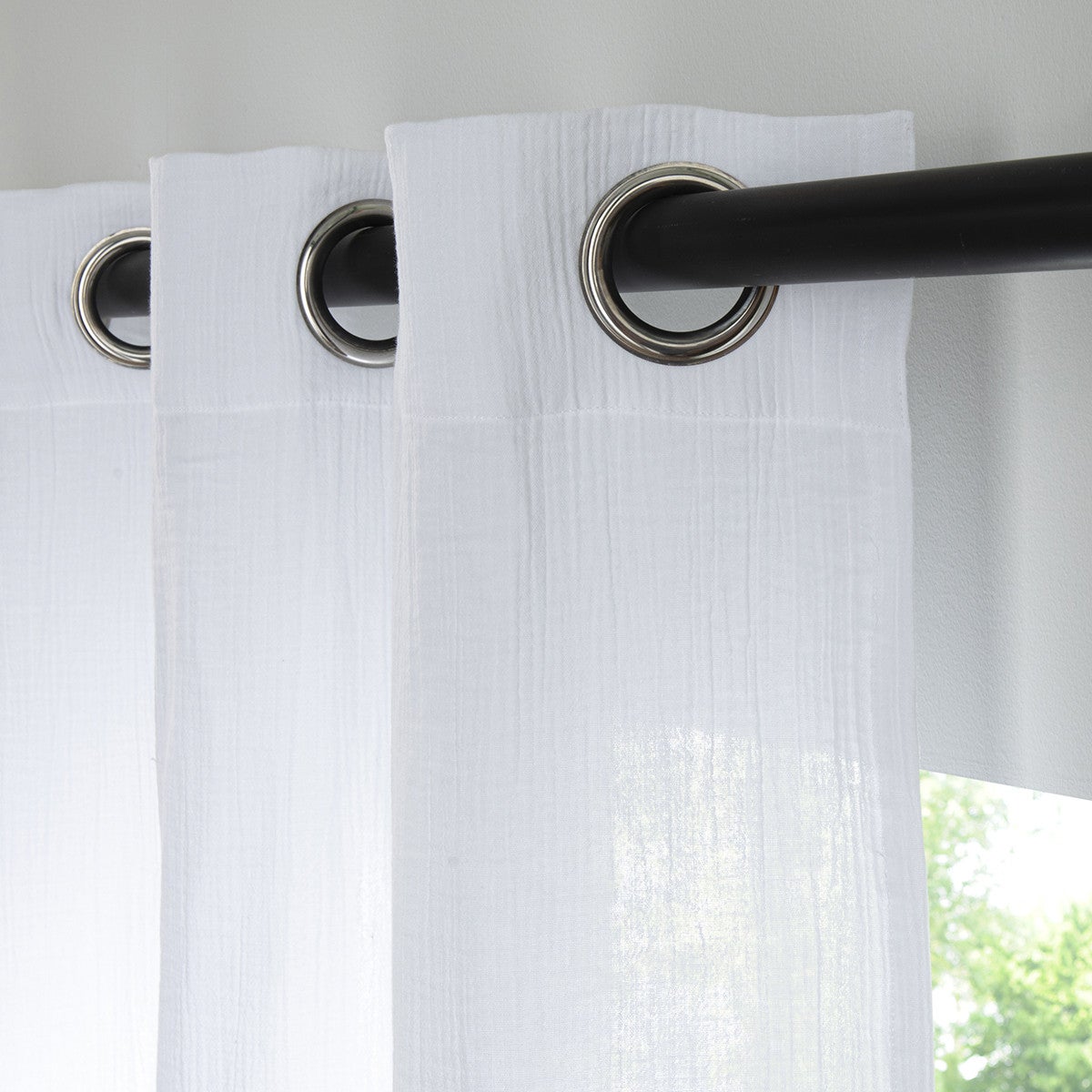Rideau uni en gaze de coton oeillets à l'unité 140x260cm blanc - 2