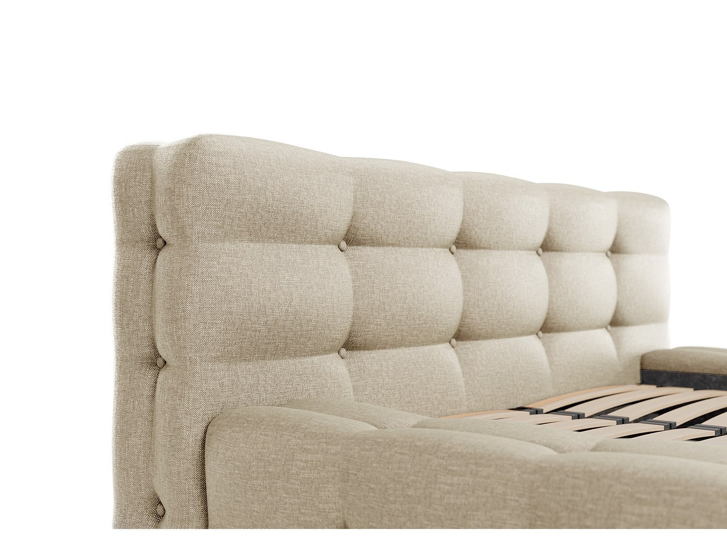 Lit capitonné 140 x 190 cm - Tissu chiné - Beige - LERUCO - 5