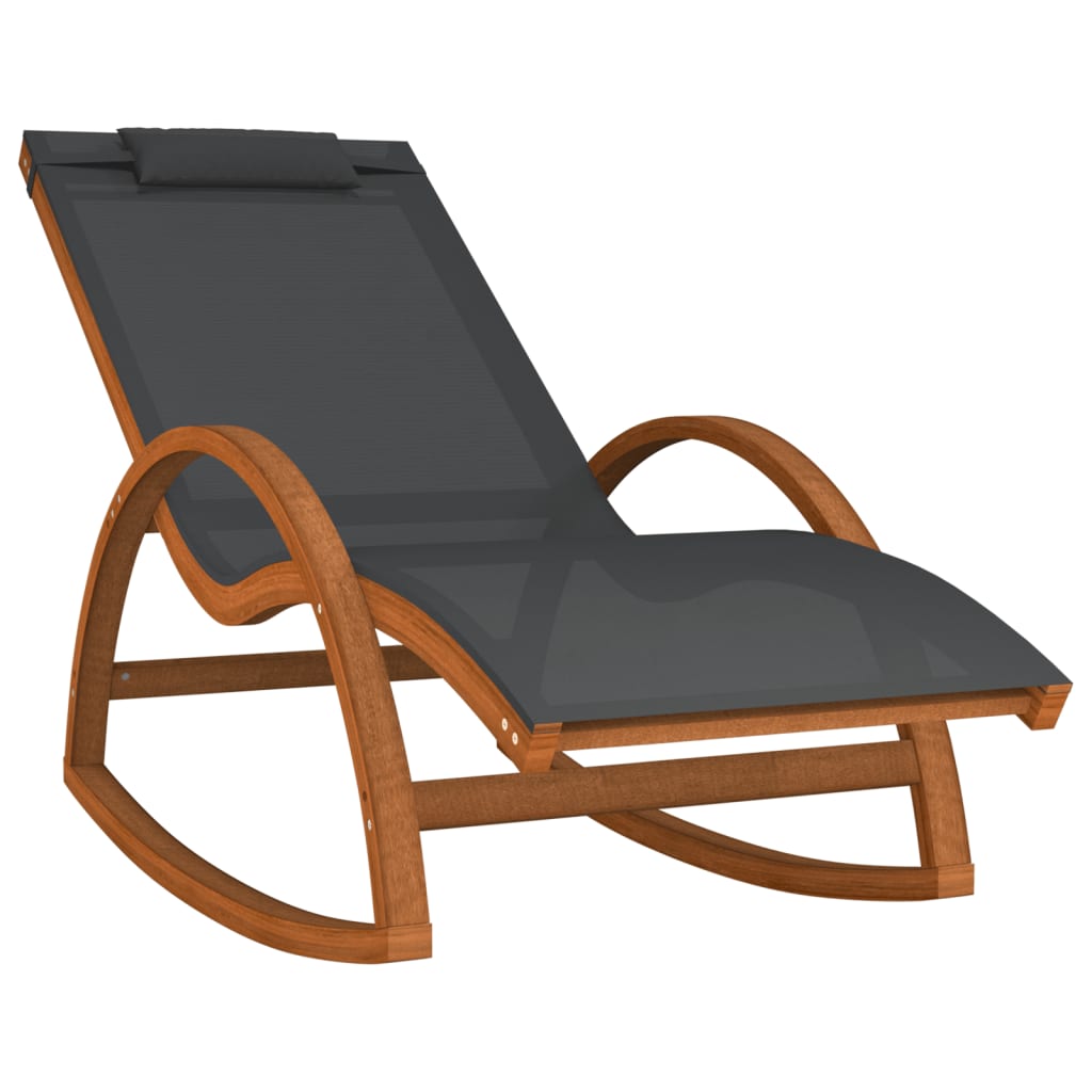 Chaise à bascule | Rocking chair | Fauteuil à bascule textilène gris et bois de peuplier massif159483 - 2