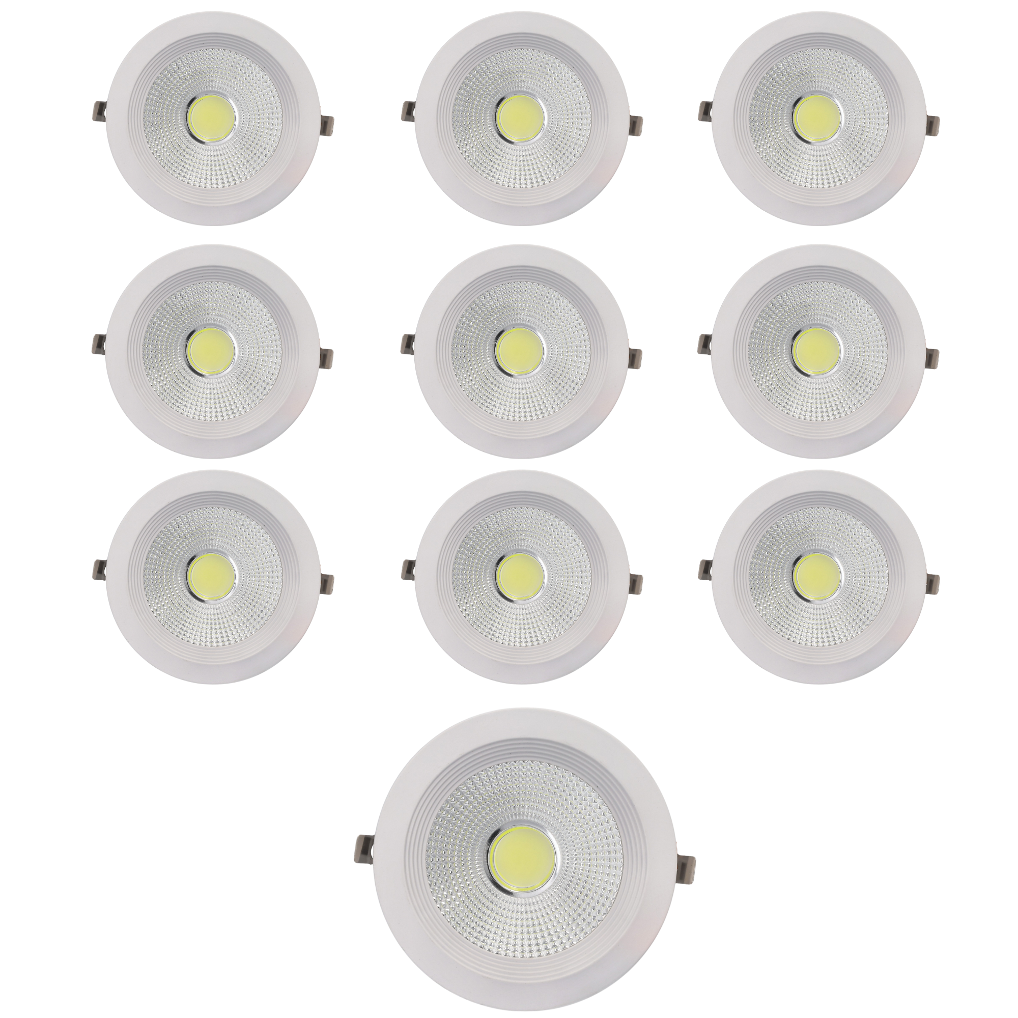 Zestaw 10 okrągłych wpuszczanych lamp LED COB, 15 W, 1500 lumenów, zimne białe światło 6000 K
