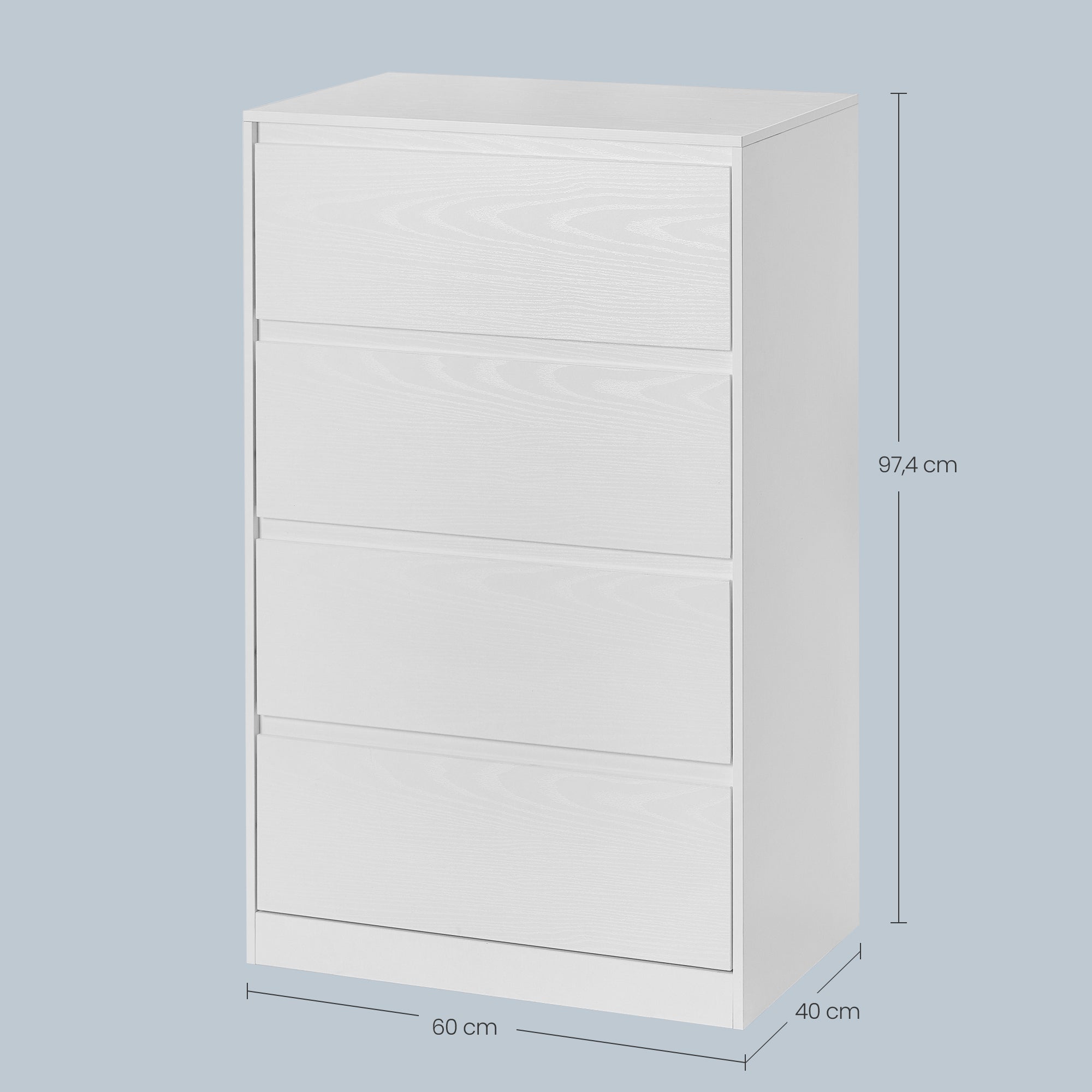 Commode 4 Tiroirs, Meuble de Rangement, 40 x 60 x 97,4 cm, Style Moderne, Blanc - 5