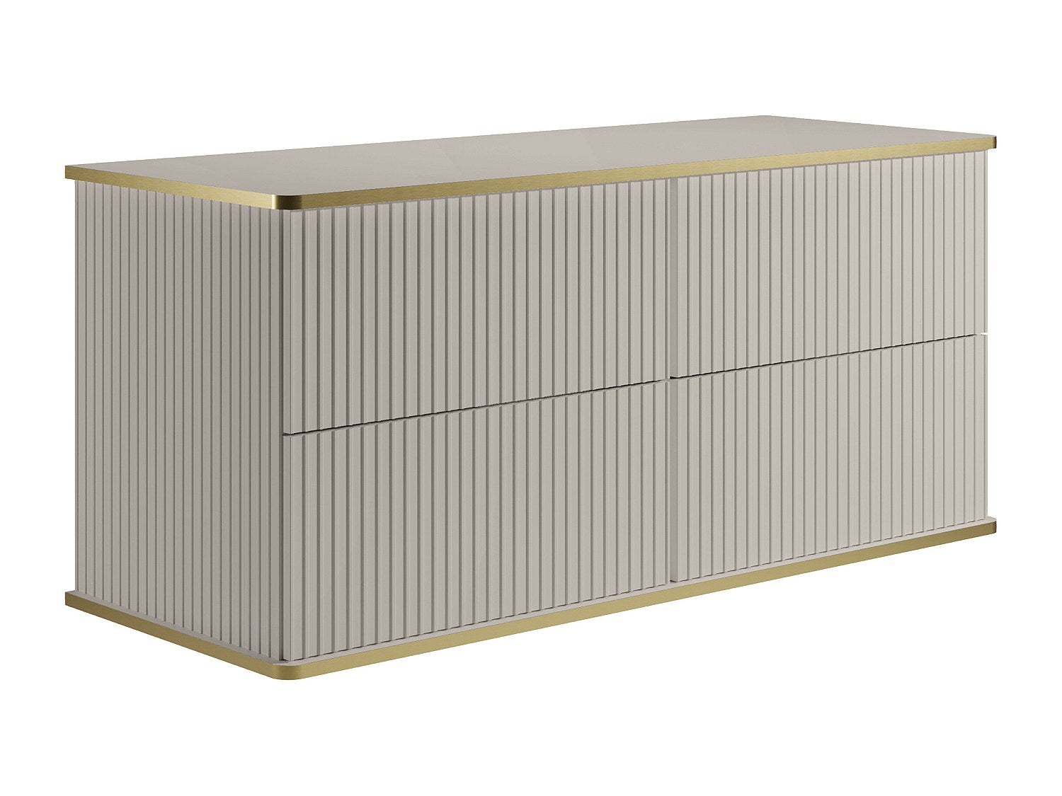 Meuble sous vasque suspendu strié liseré doré - Beige - 120 cm - KELIZA - 3