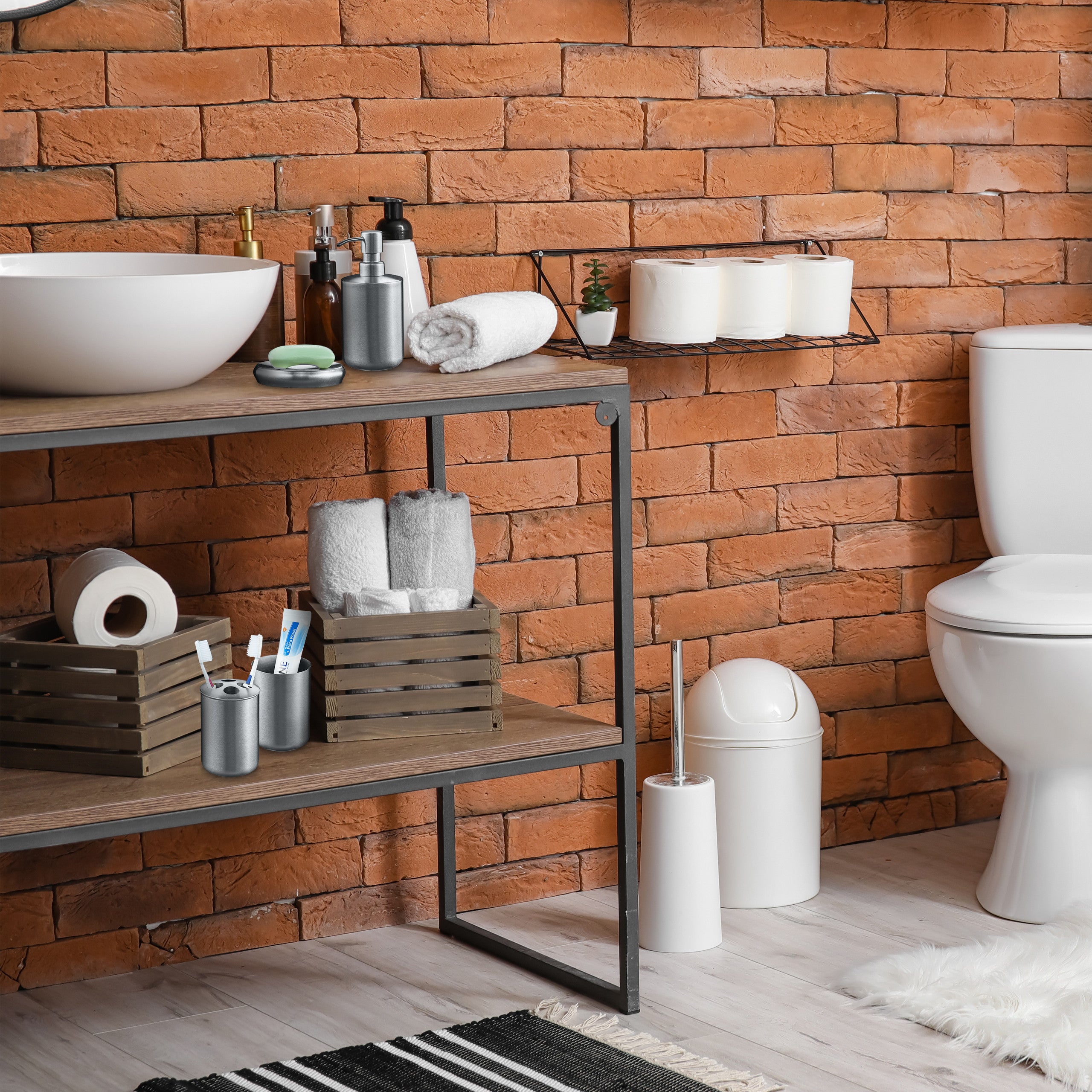 Relaxdays - Set Accessoires Salle De Bain 4 Pièces En Inox Argenté - Distributeur Savon, Porte-savon, Gobelet, Porte-brosses à Dents